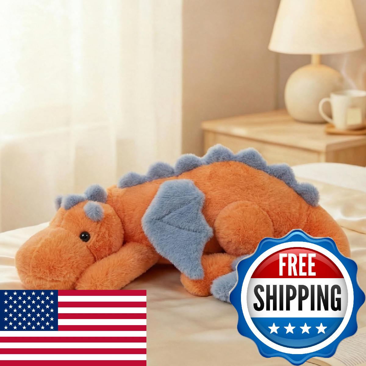 Arelux Large 36In Cute Dragon Stuffed Animals Plush Toy Soft Orange Pterosaur