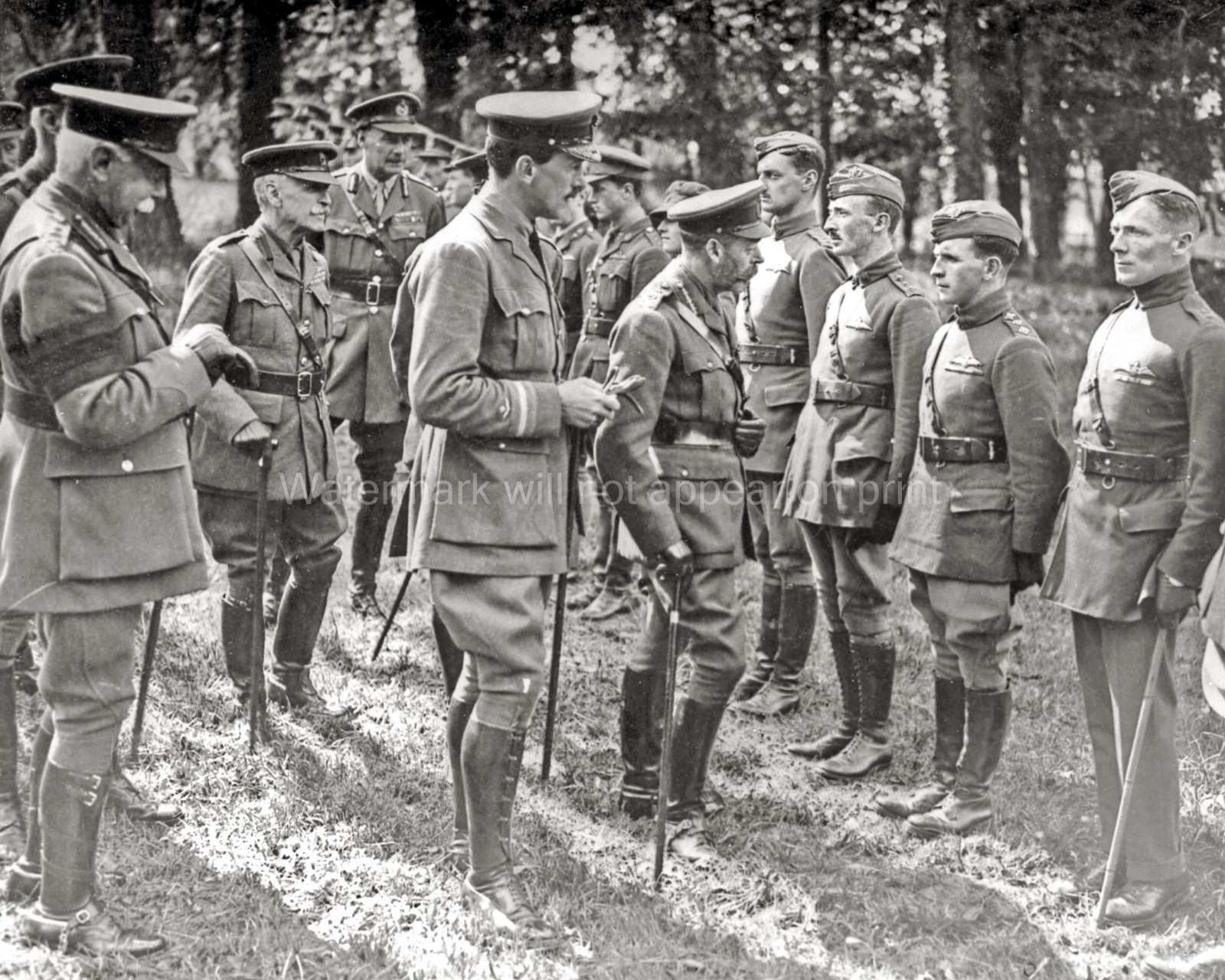 King George V Inspecting RAF France Military Officers WW1 Vtg. Photo