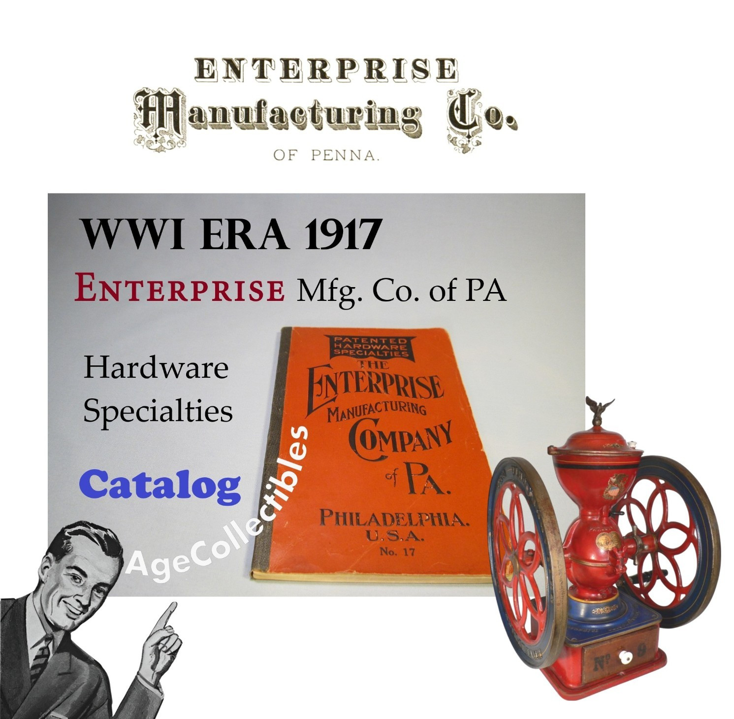 WWI Era (1917) Antique Enterprise Mfg Coffee Grinder Hardware Catalog Price List