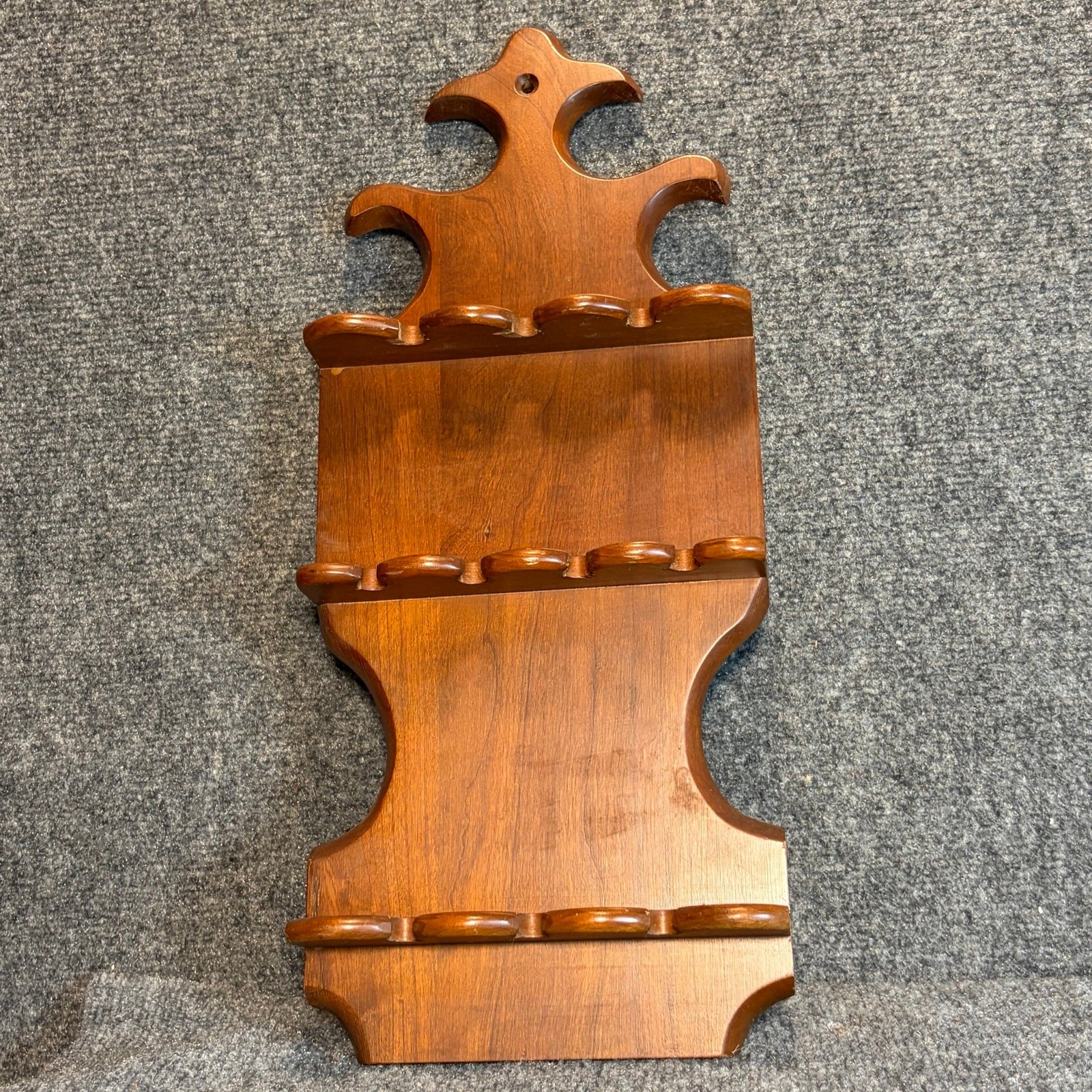 Vintage Carved Wooden Souvenir Collector Spoon Wall Display Rack Holder 10 slots
