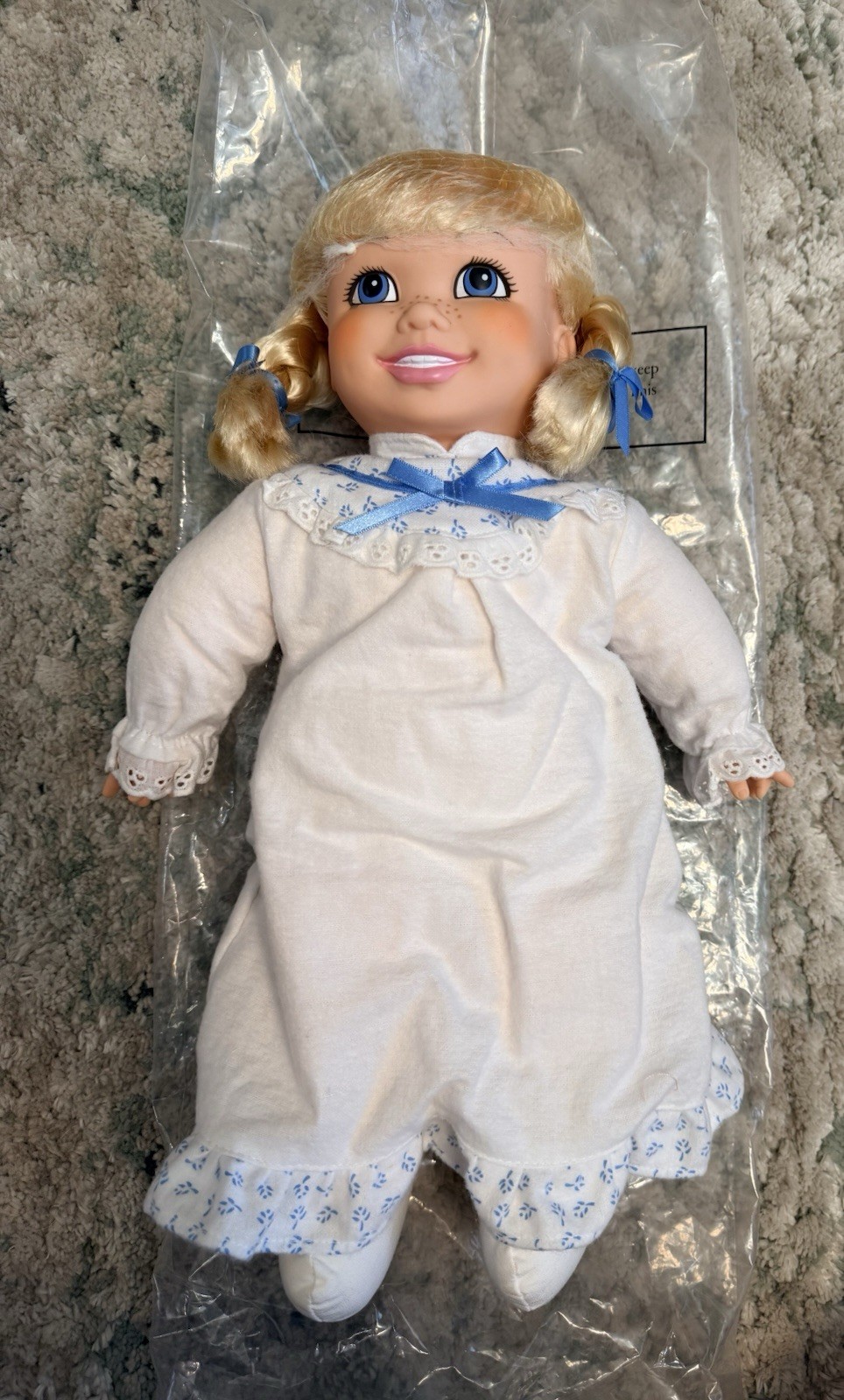 New Vintage Northern Tissue Doll Blonde Hair Pigtails Freckles Nightgown