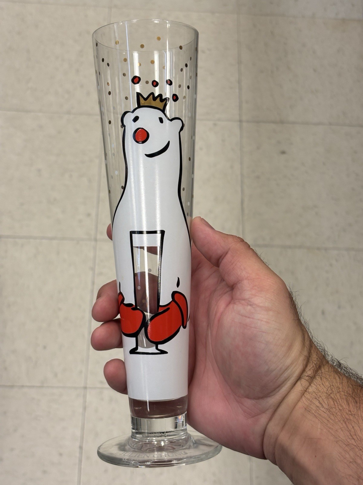 Vintage Ritzenhoff Pilsner Beer Glass Julien Chung Collector Bar 12” Polar Bear