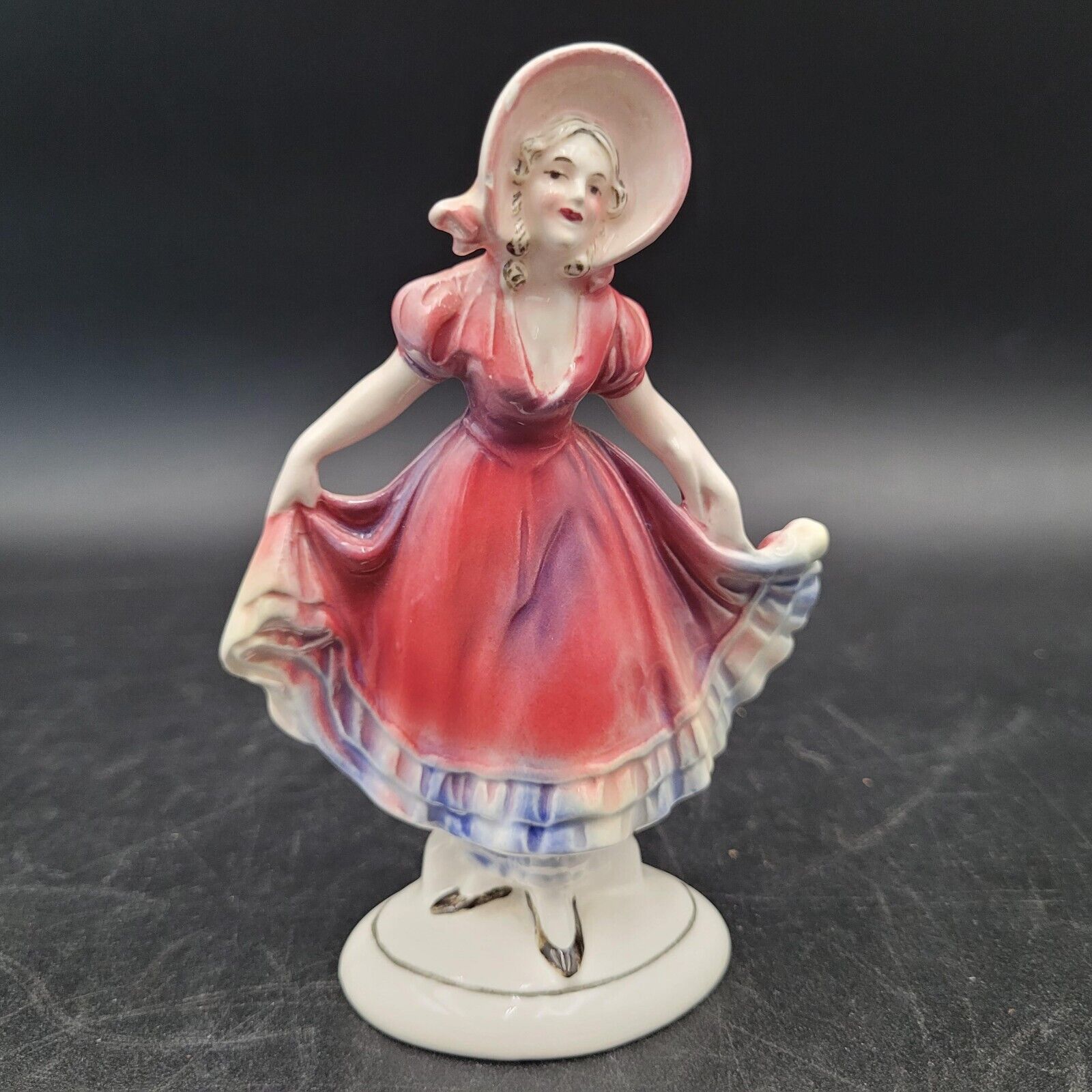Vintage c.1930s Hertwig Katzhutte German Porcelain Woman Pink Dress Figurine