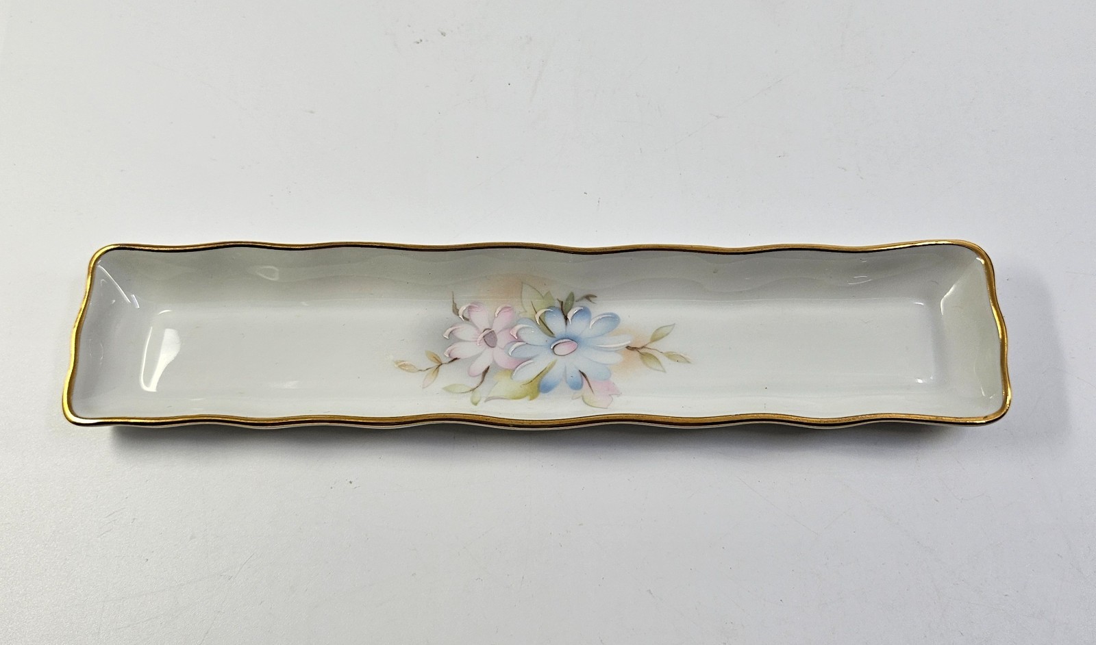 Porcelaine d\'Art Limoges France Tray Trinket Long Jewelry Dish Floral Painted A