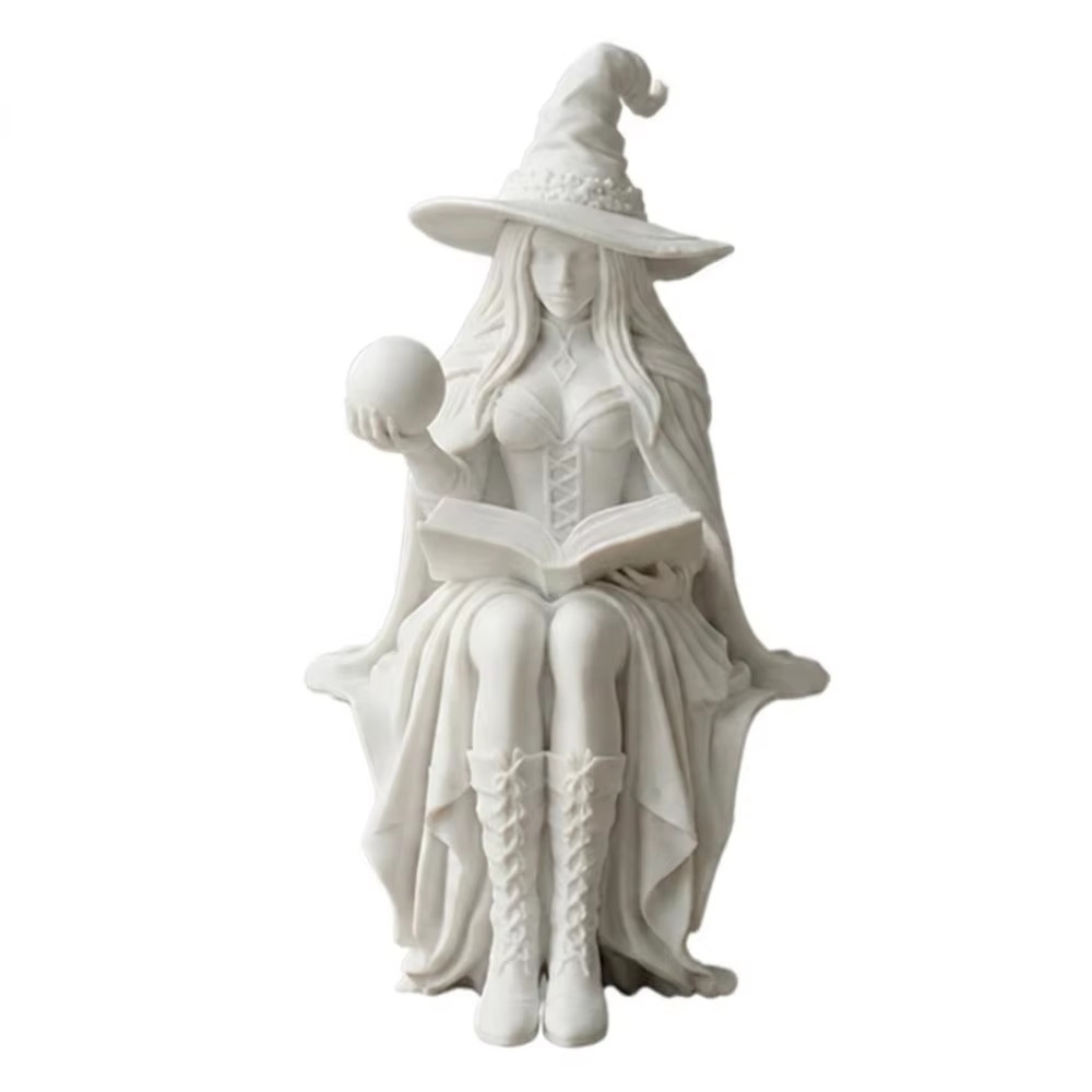 Spooky 3D printed sitting witch statue vintage gothic figurine Halloween decor