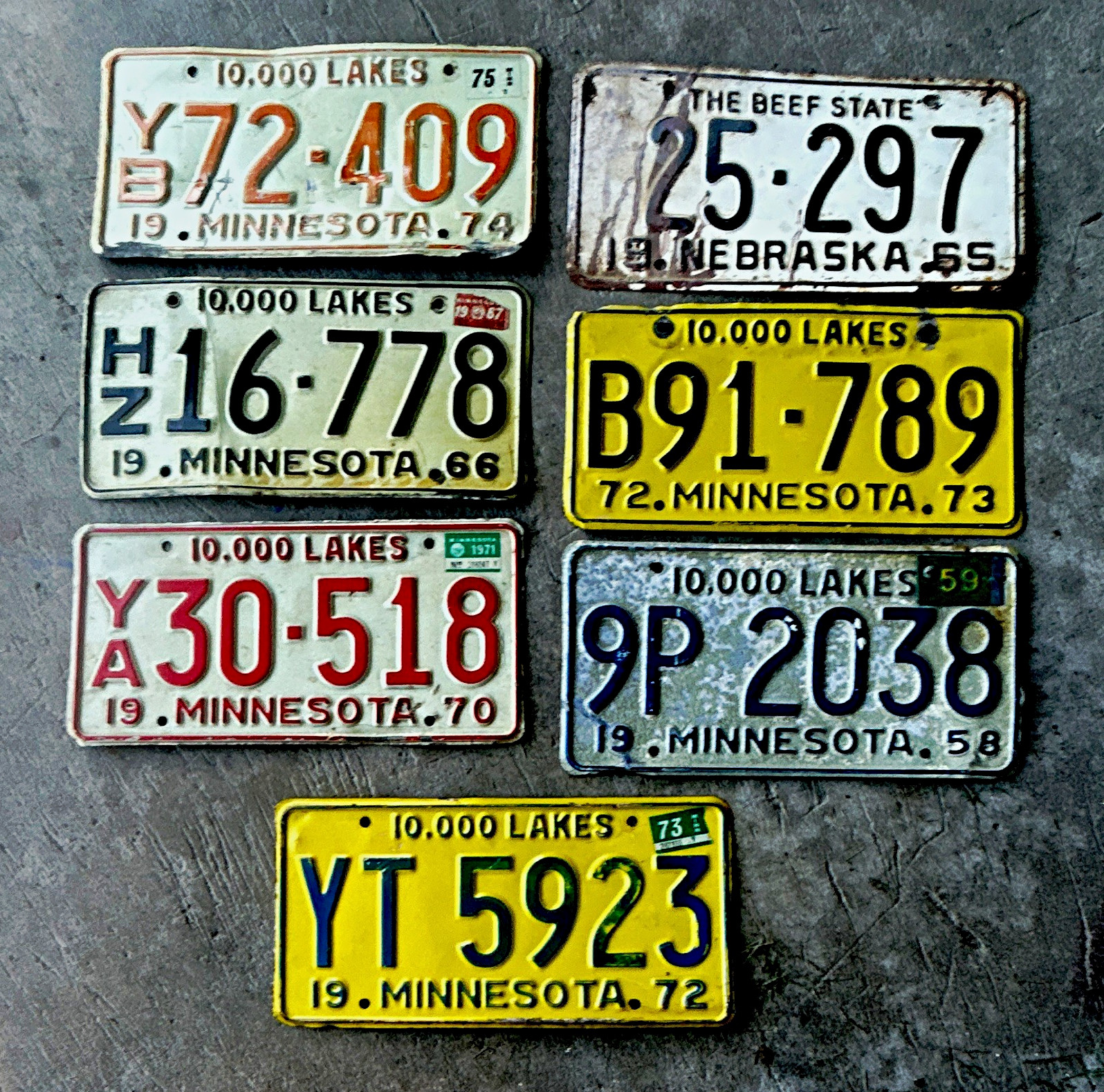 Lot of 6 Vintage Minnesota License Plates Set, Mixed Years 1958-1975