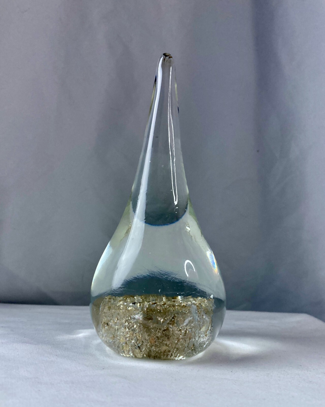 IVIMA 1895 Handmade Glass Portugal Reverse Tear Drop Shaped Paperweight Silver