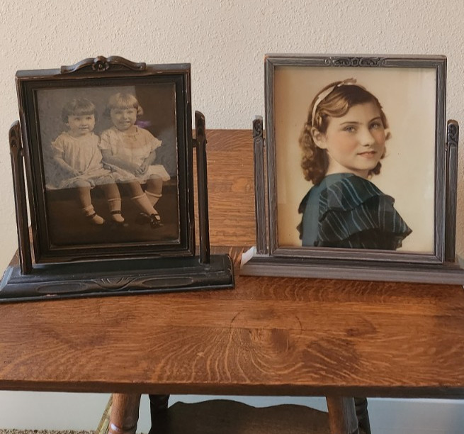 TWO Antique Handcrafted Wood Photo Frames Free Standing 1920's-1930's