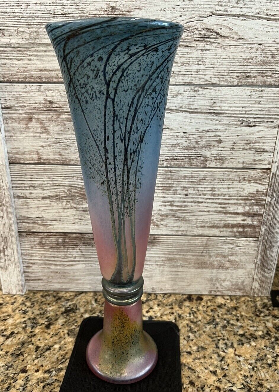 Peet Robison Art Glass  Stylized Tree & Leaves  Vase Signed & Dated 2010