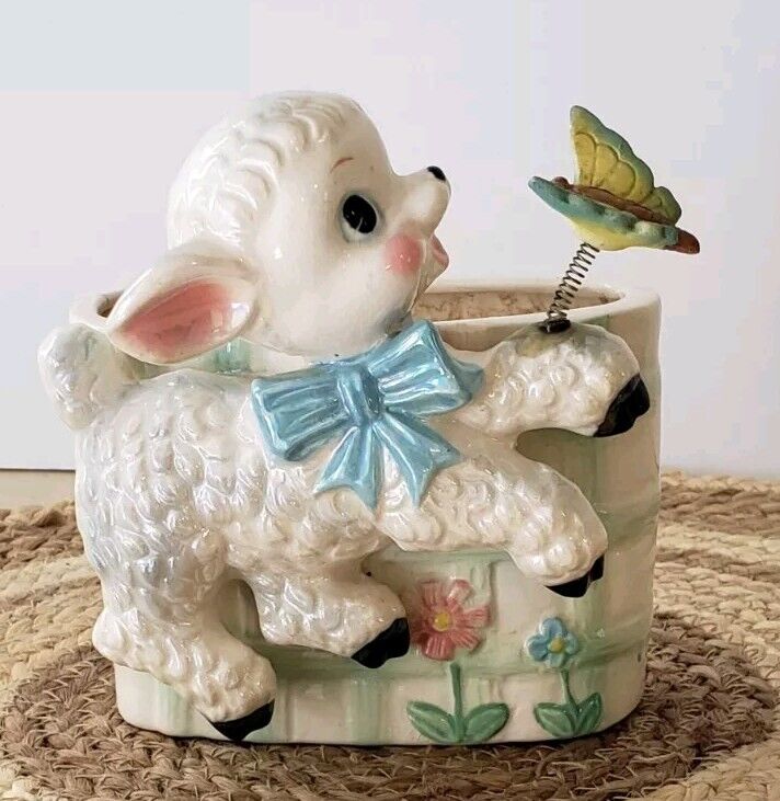 vintage napco lamb and butterfly planter Japan