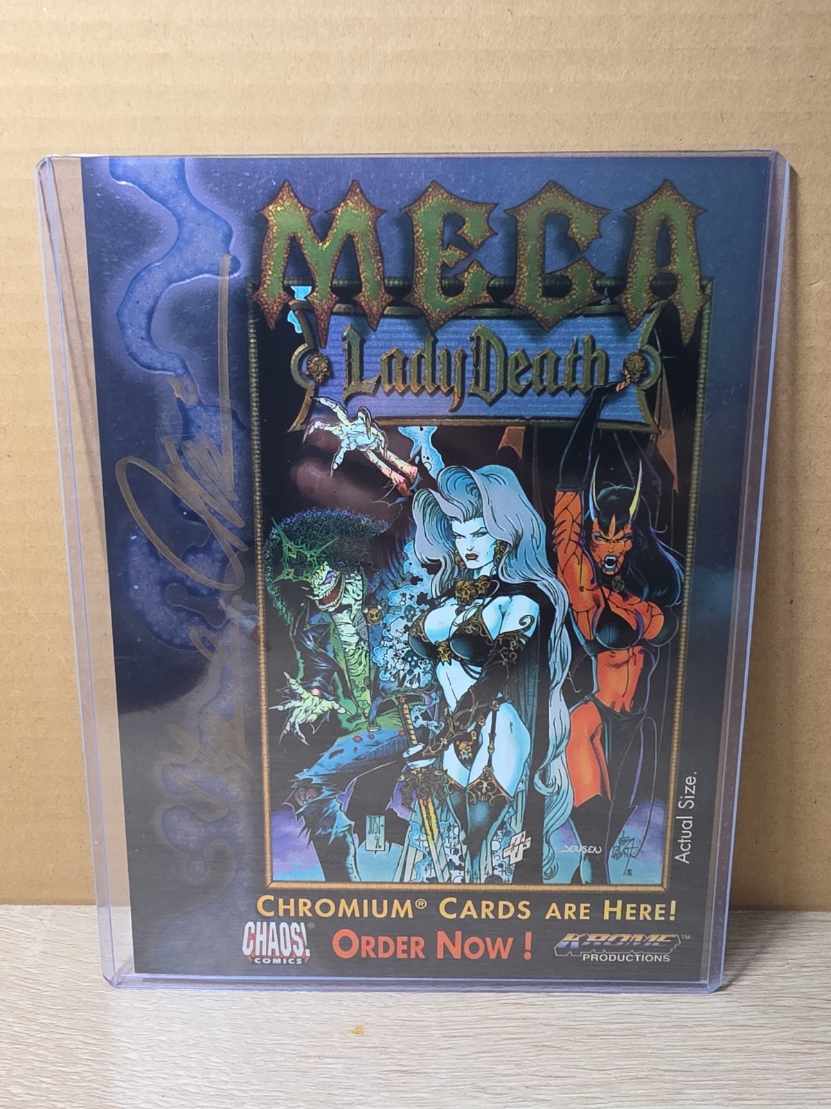 *Signed* Brian Pulido Lady Death Mega Chromium Jumbo Promo Trading Card 1997 