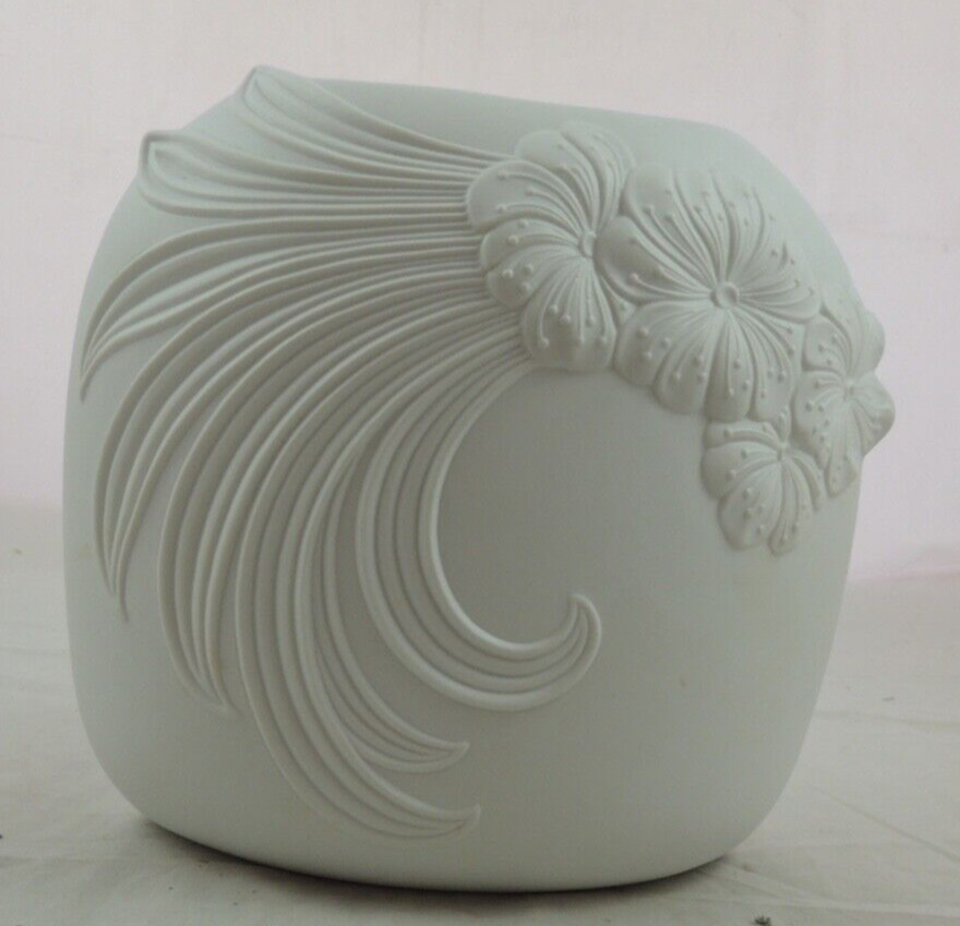 KAISER White Bisque 7” Pillow Vase – Raised Floral Design – M Frey Design -