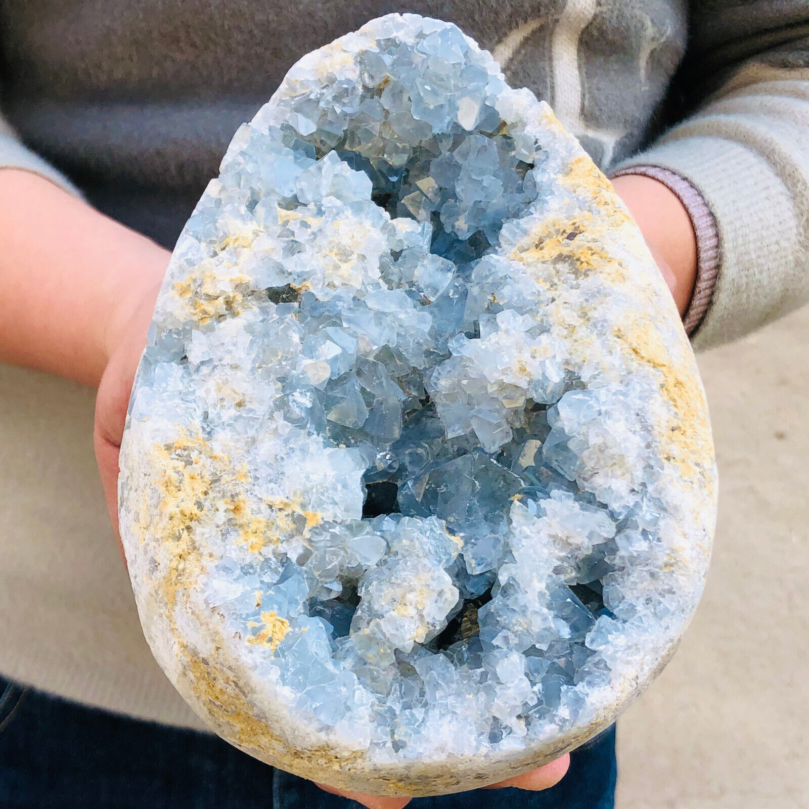 6.73LB Natural blue celestite geode quartz crystal mineral specimen healing