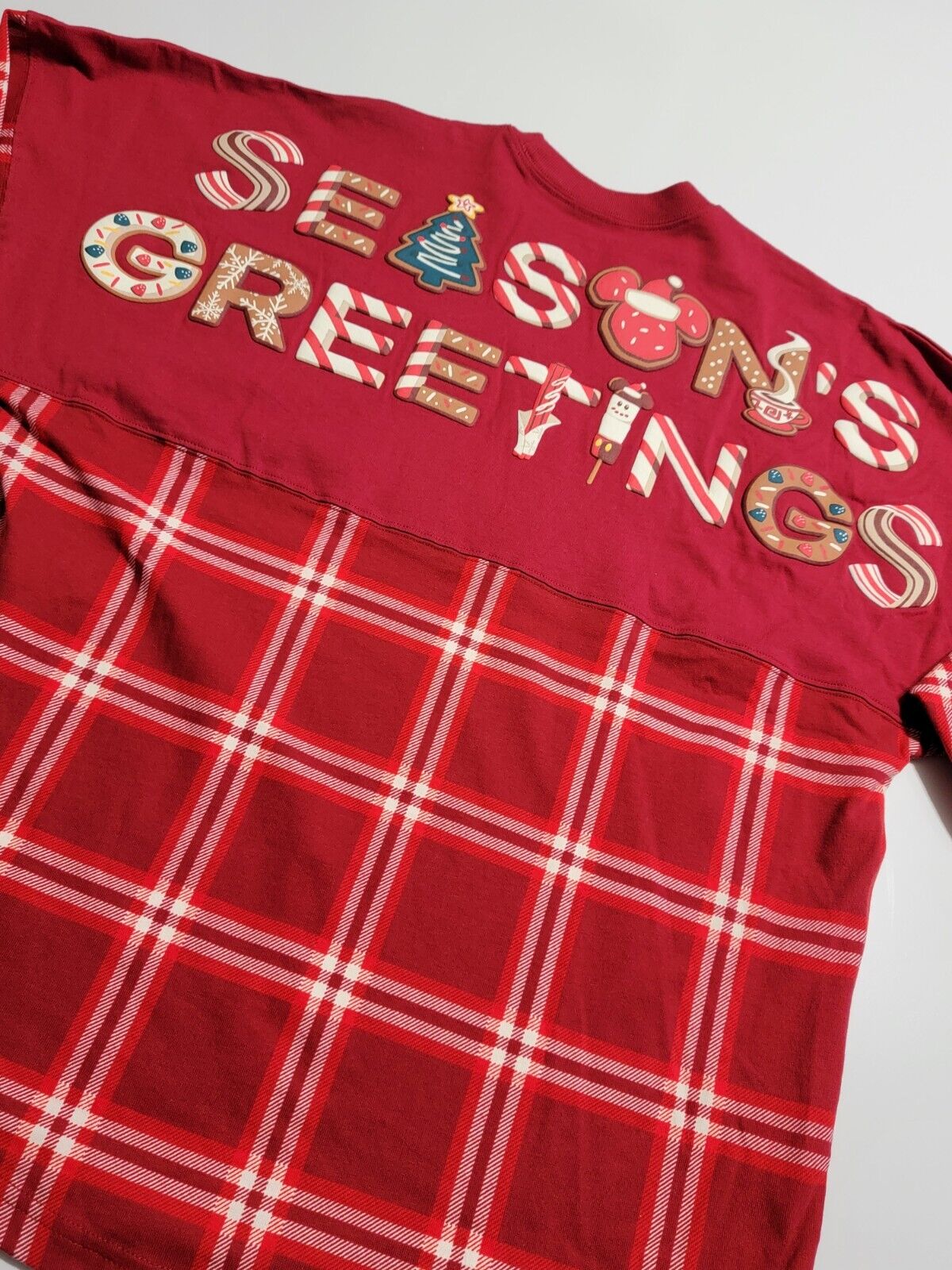 Disney Store Season\'s Greetings Red Plaid Spirit Jersey Snack Christmas Holiday