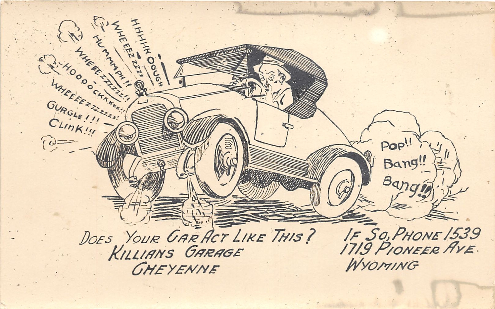 J63/ Cheyenne Wyoming Postcard RPPC c1920s Killians Automobile Garage 322