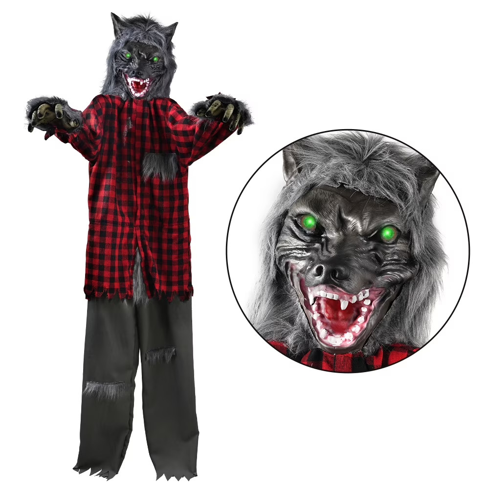 Animated Standing Werewolf 5 Ft Halloween Motion Activated LED Eyes Sound Decor