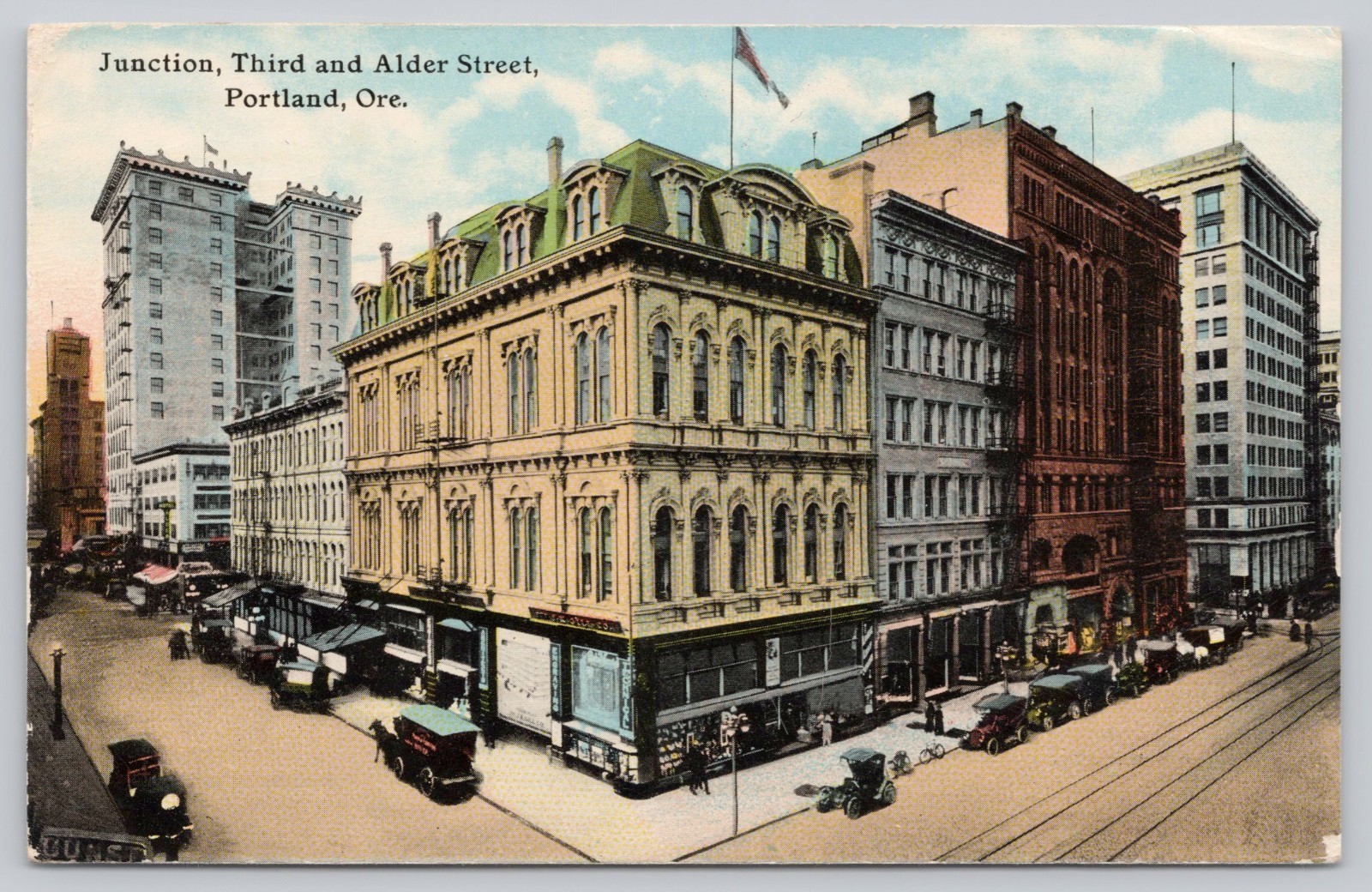 Junction of Third & Alder Street, Portland OR Oregon Postcard 1910s Unposted
