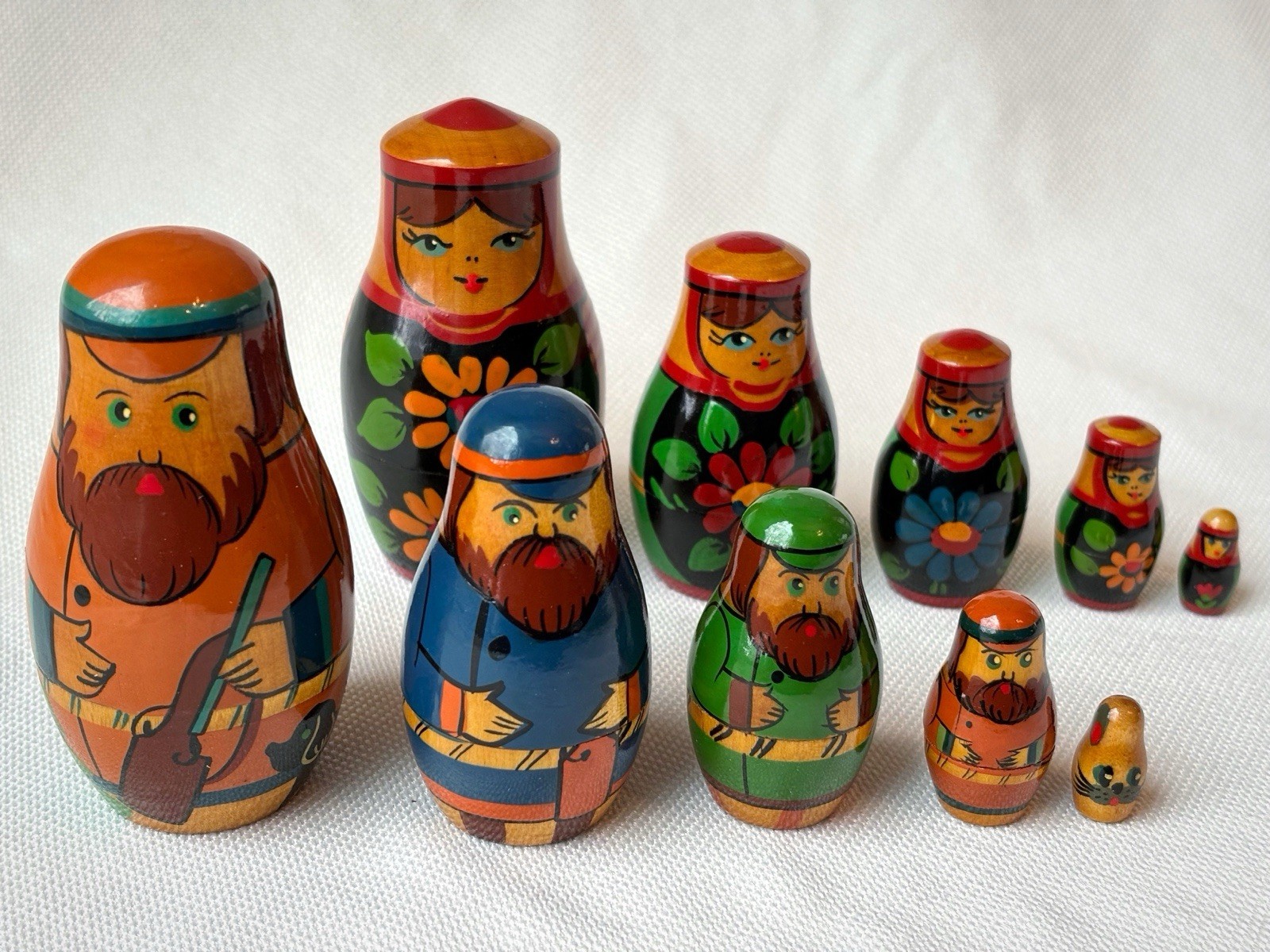 Vintage USSR Russian Matryoshka Nesting Dolls 2 Sets Male and Female Folk Art