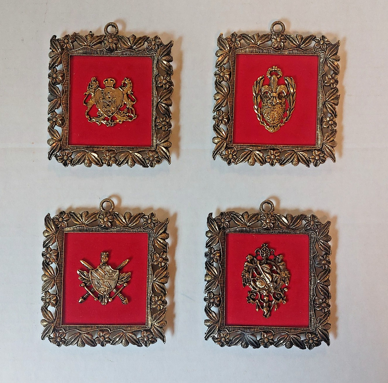 Vintage E.A. Riba Co. Lot of 4 Spanish Medieval-Style Coat of Arms Plaques