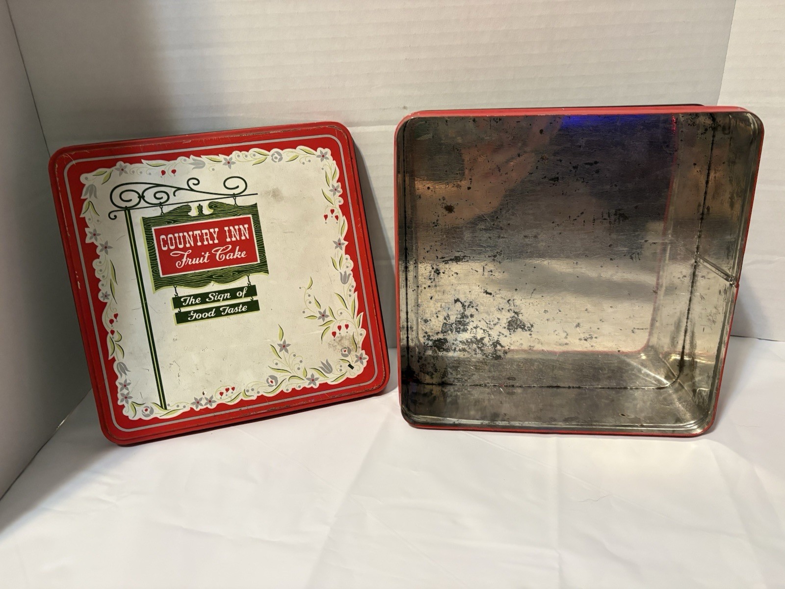 2 Empty Fruit Cake TINS  - VTG Rustic Nostalgia Collectors