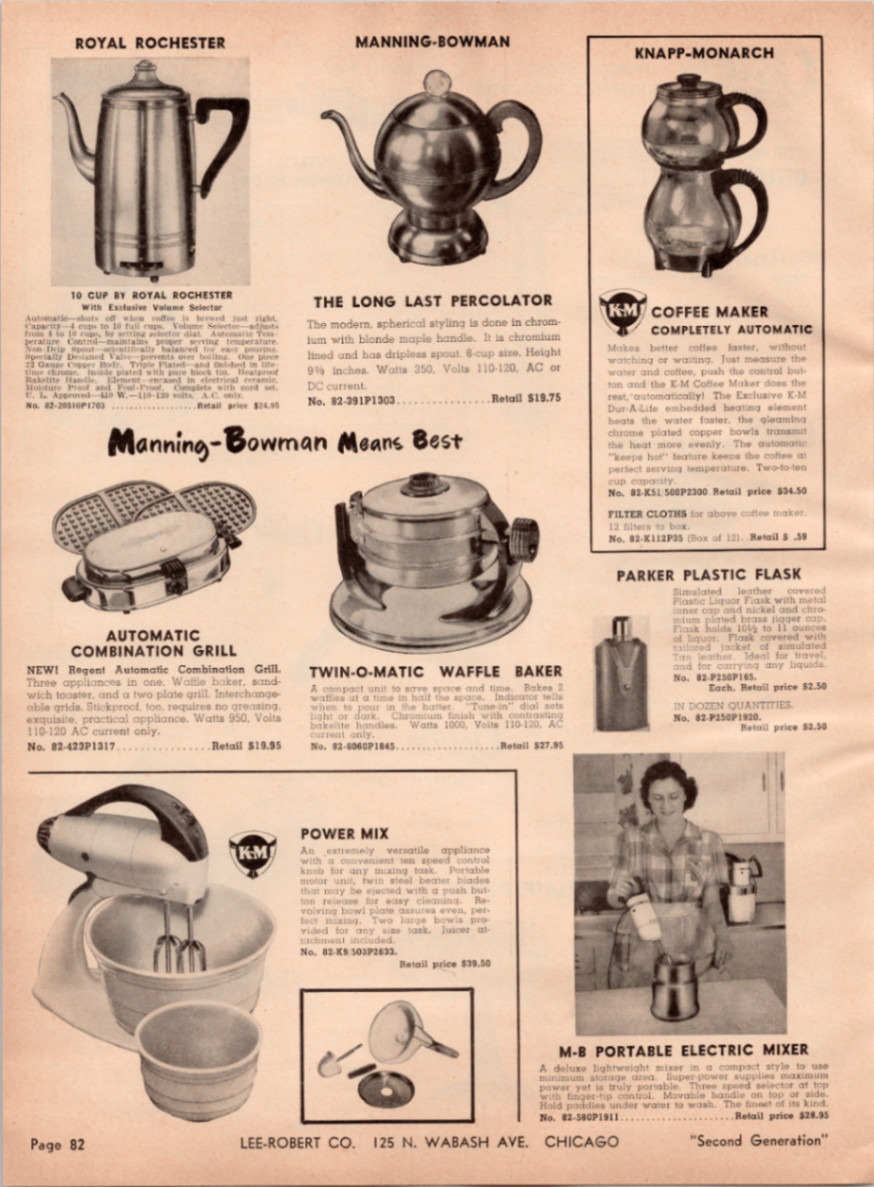 Vintage 1950s Home Appliance Catalog Ad Page Oster Manning-Bowman Knapp-Monarch