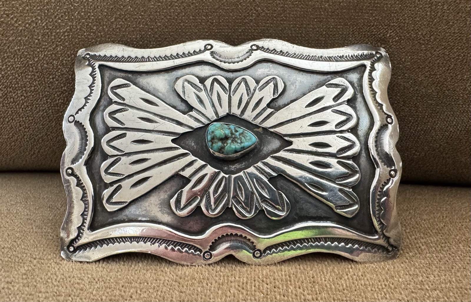 VTG Fabulous Native Signed William Douglas Sterling Silver Turquoise Belt Buckle