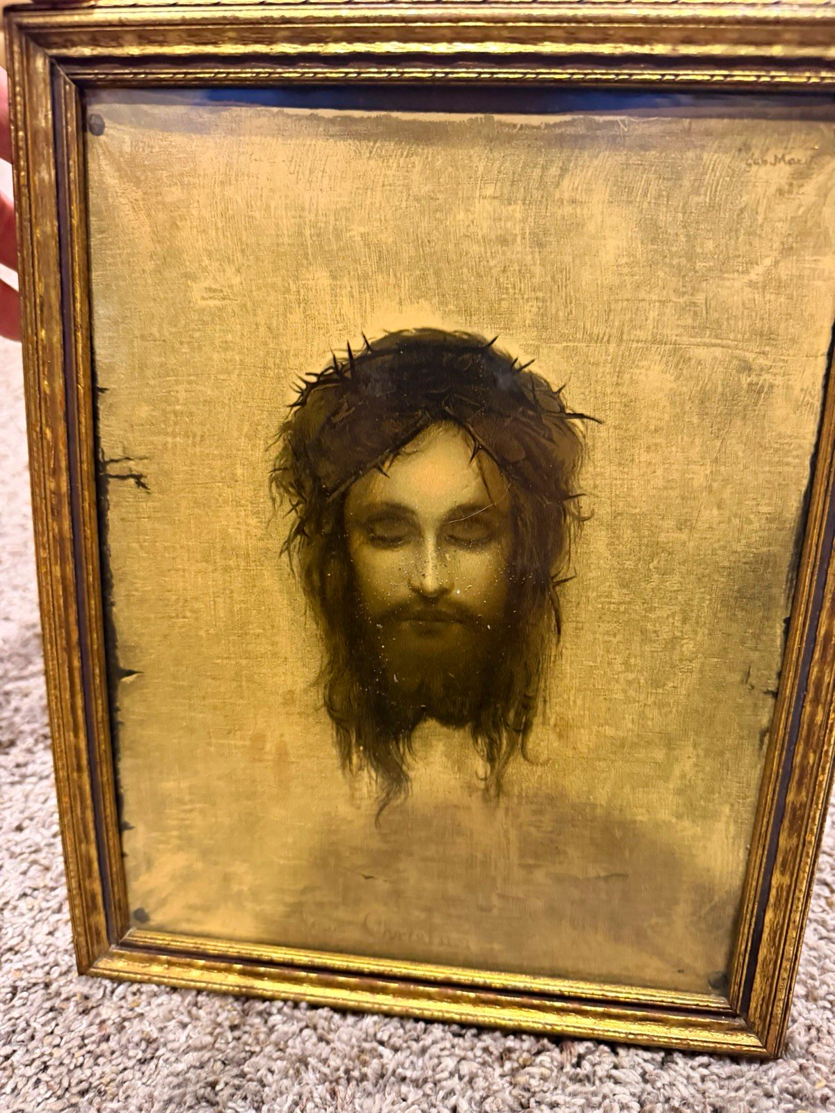 Antique Gabriel Max Veronica\'s Veil Lithograph Jesus Christus Framed Illusion 18