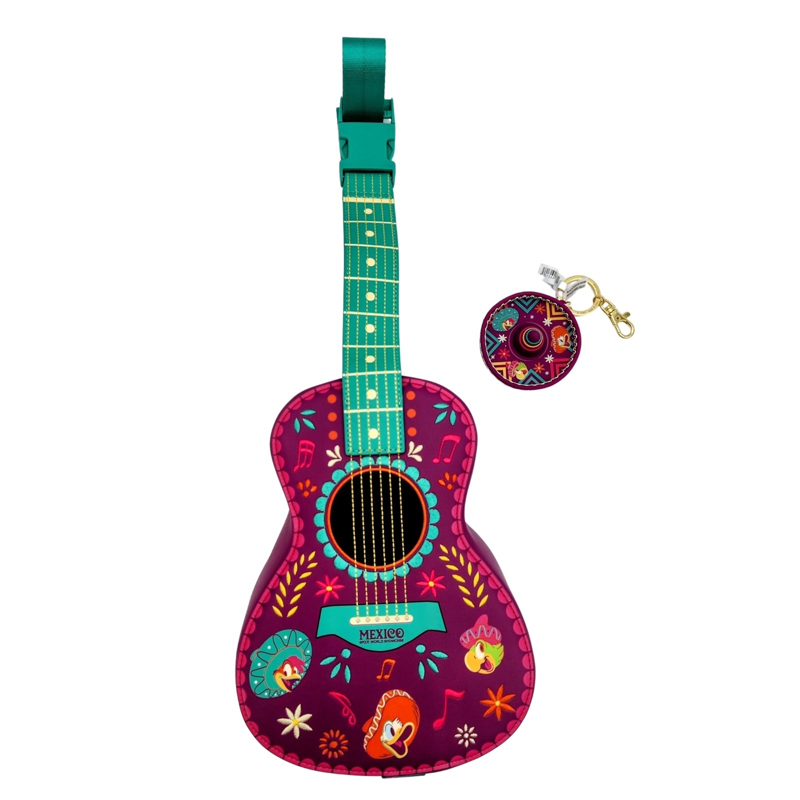 EPCOT Mexico Three Caballeros Guitar Crossbody Bag Loungefly with Matching Charm