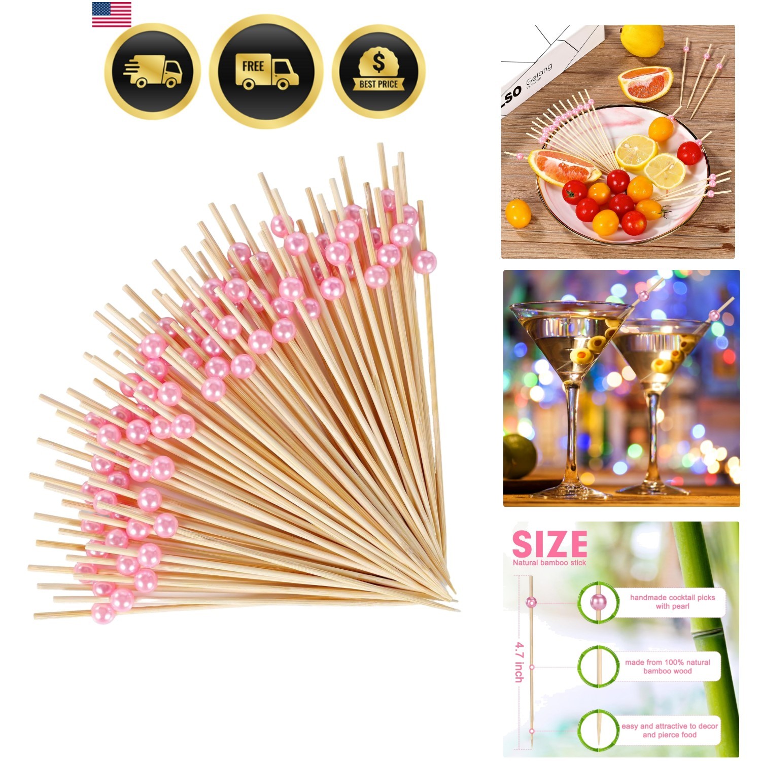 Cocktail Picks Toothpicks for Appetizers 300pcs Pink Pearl Party Decorations