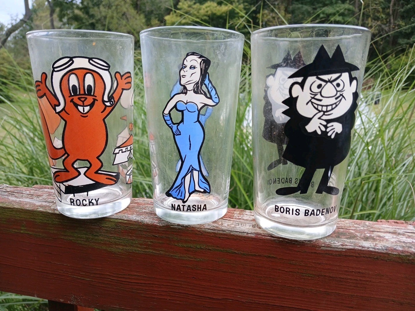 Vintage 70s Lot Set 3 Pepsi Cartoon Character Glass Glasses Rocky Natasha Boris Vintage 70s Lot Set 3 Pepsi Cartoon Character Glass Glasses Rocky Natasha Boris