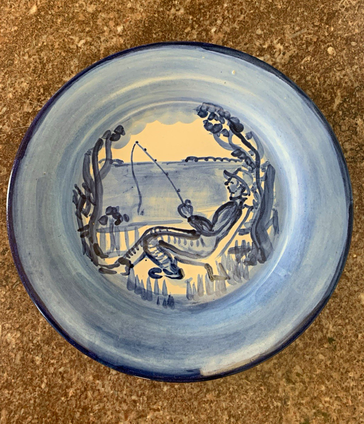 RARE M.A. Hadley Saks 5th Ave. Hand-Painted Fisherman Leaning on a Tree Plate RARE M.A. Hadley Saks 5th Ave. Hand-Painted Fisherman Leaning on a Tree Plate