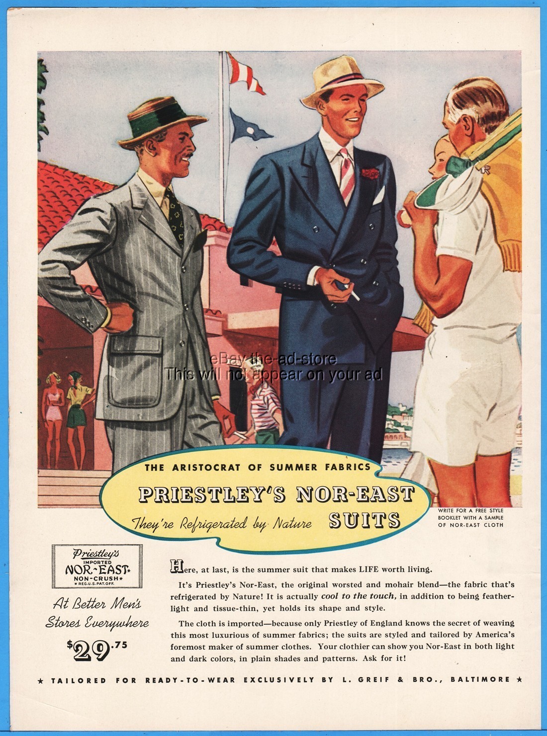 1939 L Greif Bro Baltimore MD Priestley's Nor-East Mens Summer Suit Clothing Ad