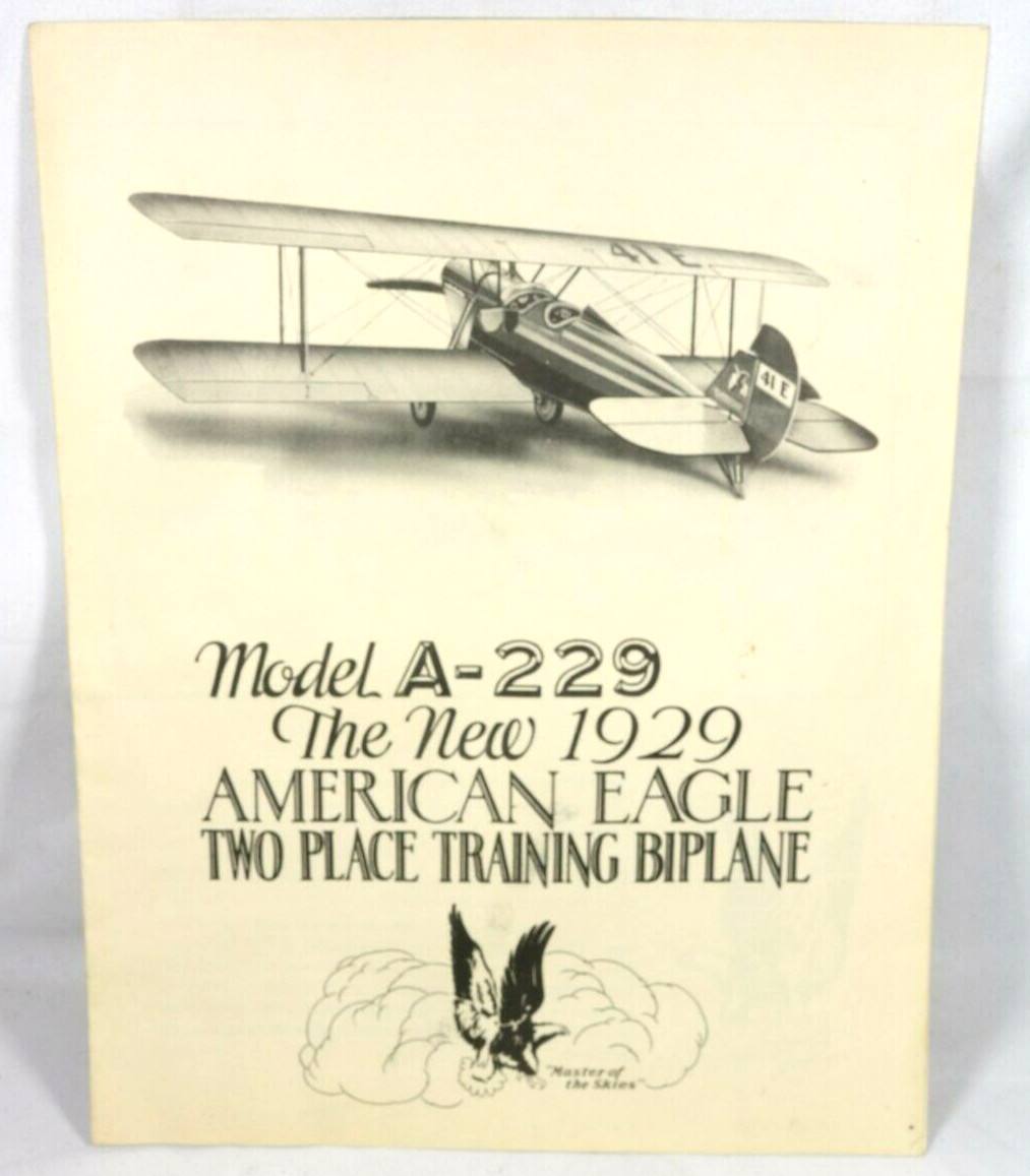 1929 american eagle a - 229 2 place training biplane vintage dealer  brochure