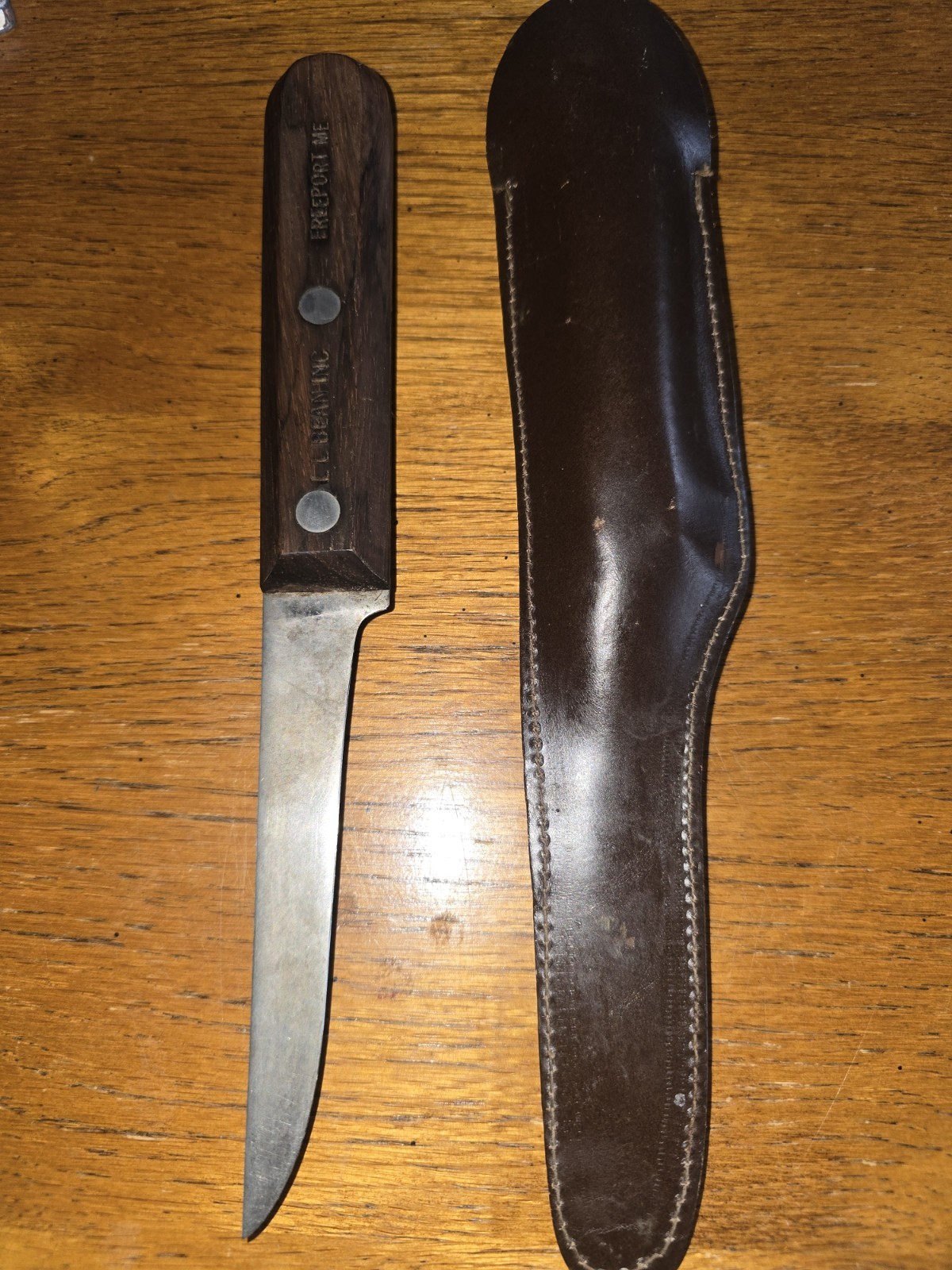 Vintage 4” L L Bean Trout Fish Knife w/Leather Sheath Fishing Knives Freeport ME