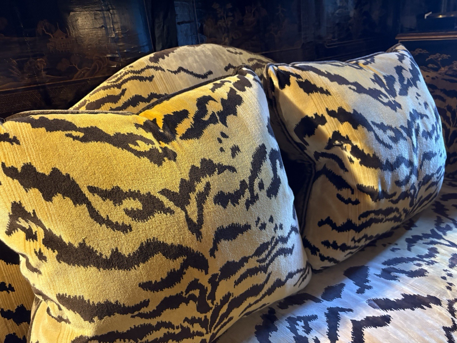 Pair of Large Scalamandre Le Tigre Velvet Pillows