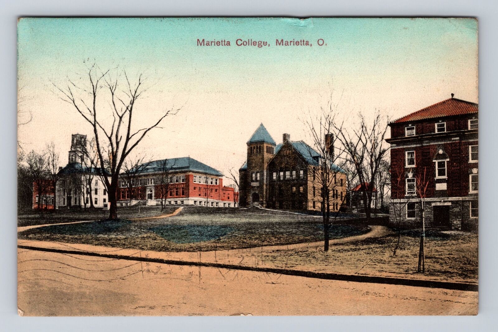 Marietta OH-Ohio, Panoramic View Marietta College Antique Vintage c1909 Postcard