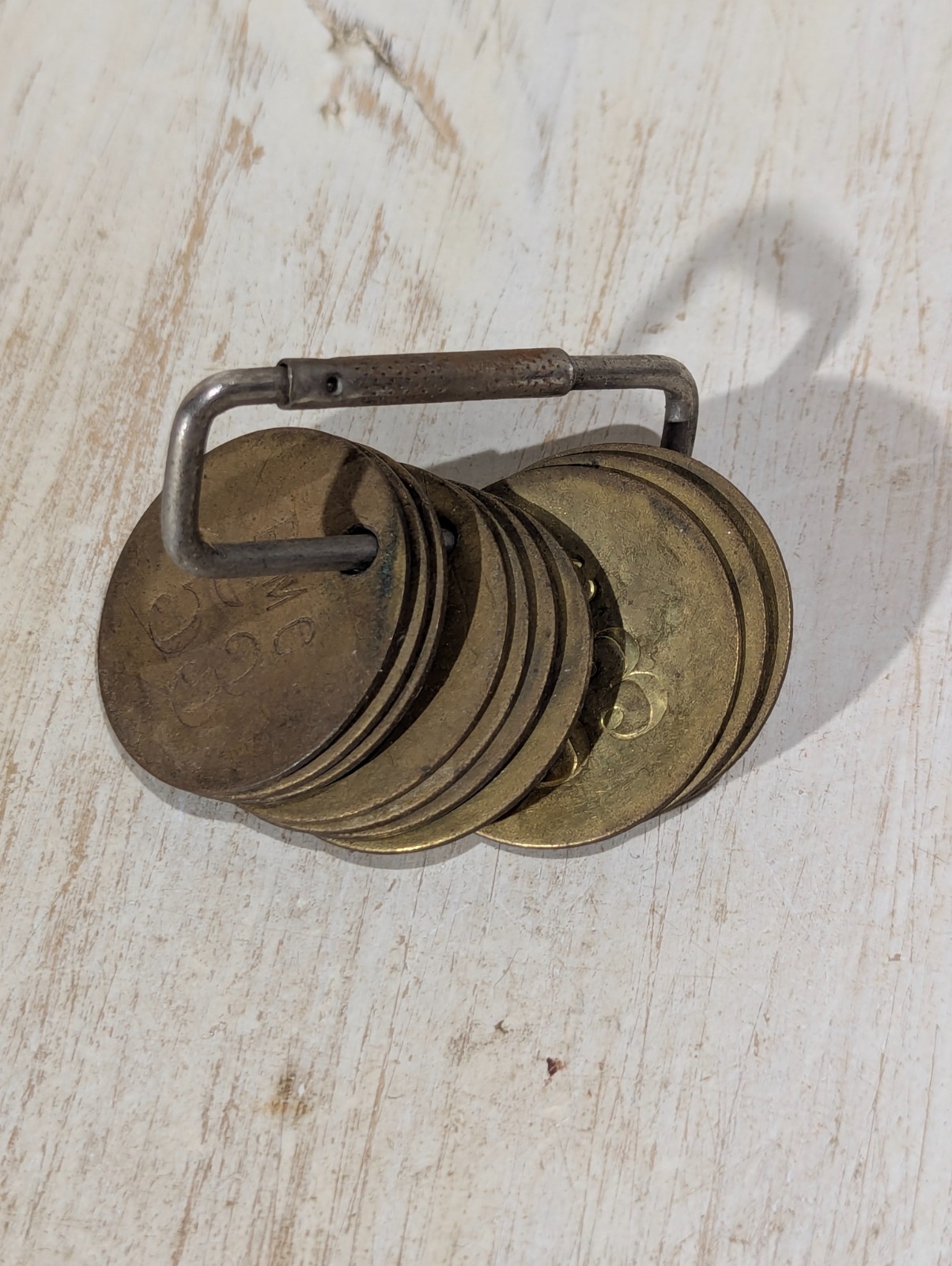 Vtg Set of 10 Numbered Brass Tags, 1.25