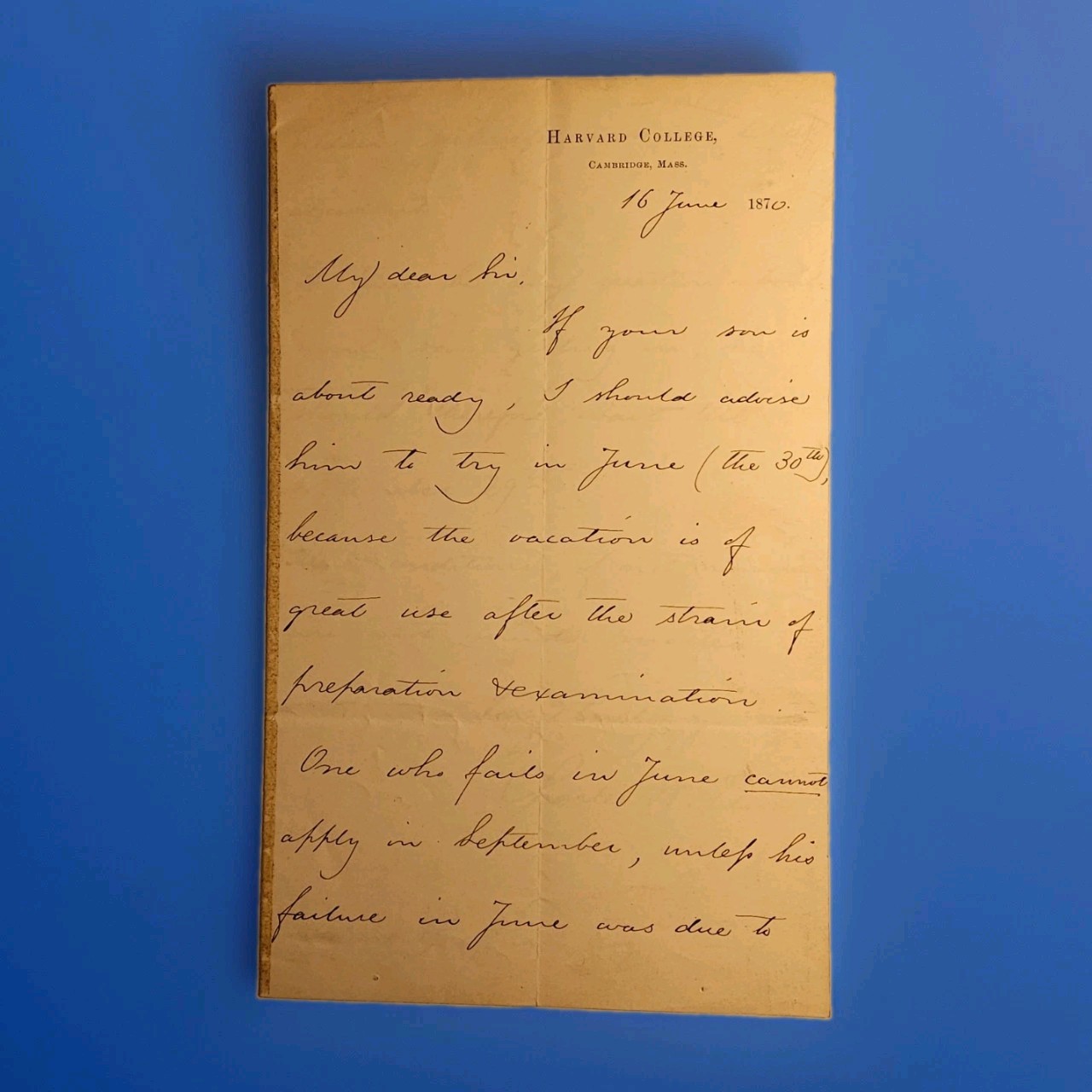 1870 Harvard Pres Charles W Eliot ALS to NH Senate Pres David Buffum Admissions