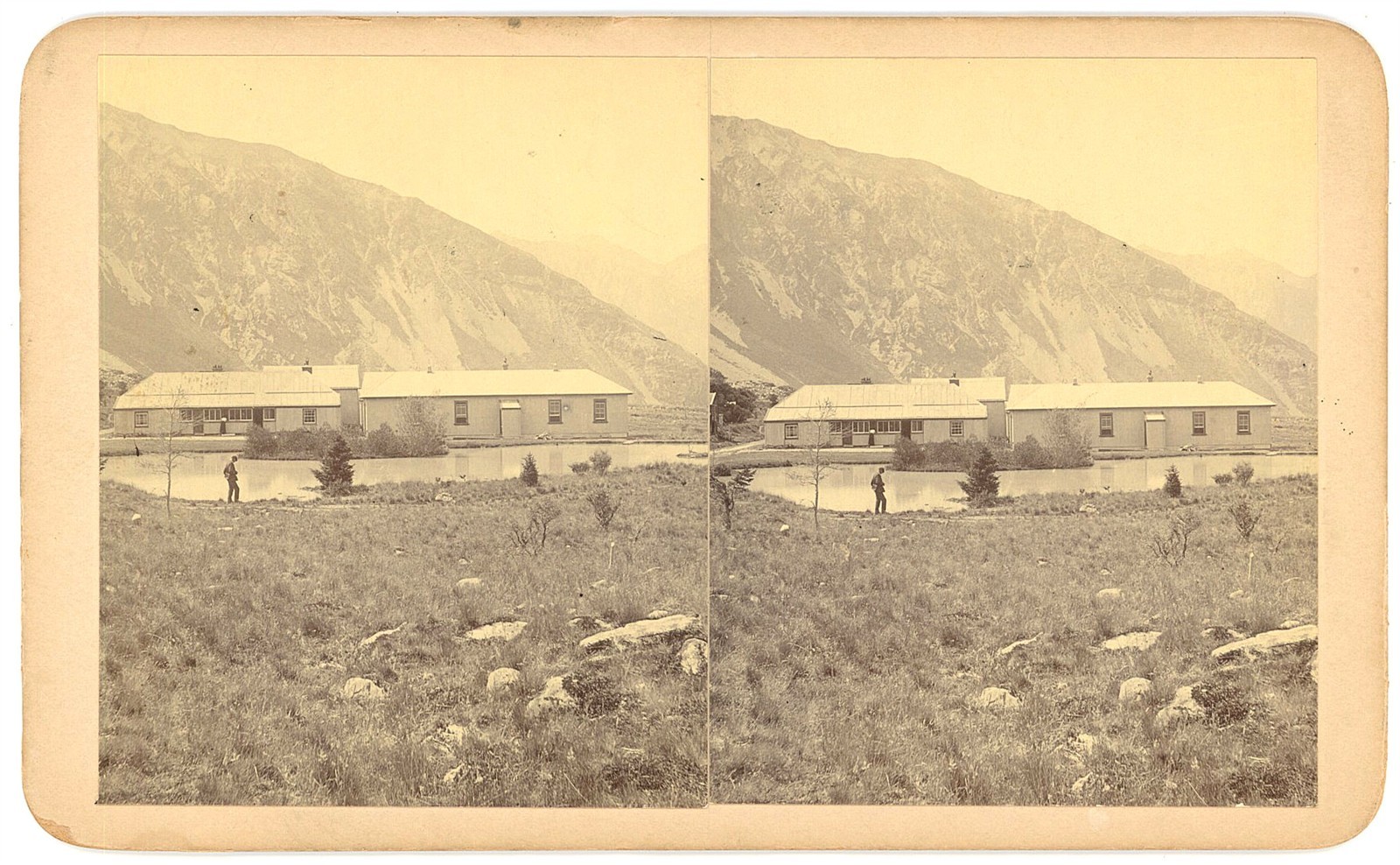 NEW ZEALAND STEREOVIEW - Hermitage Hotel in Alps - RARE EXPEDITION VIEW 1900s
