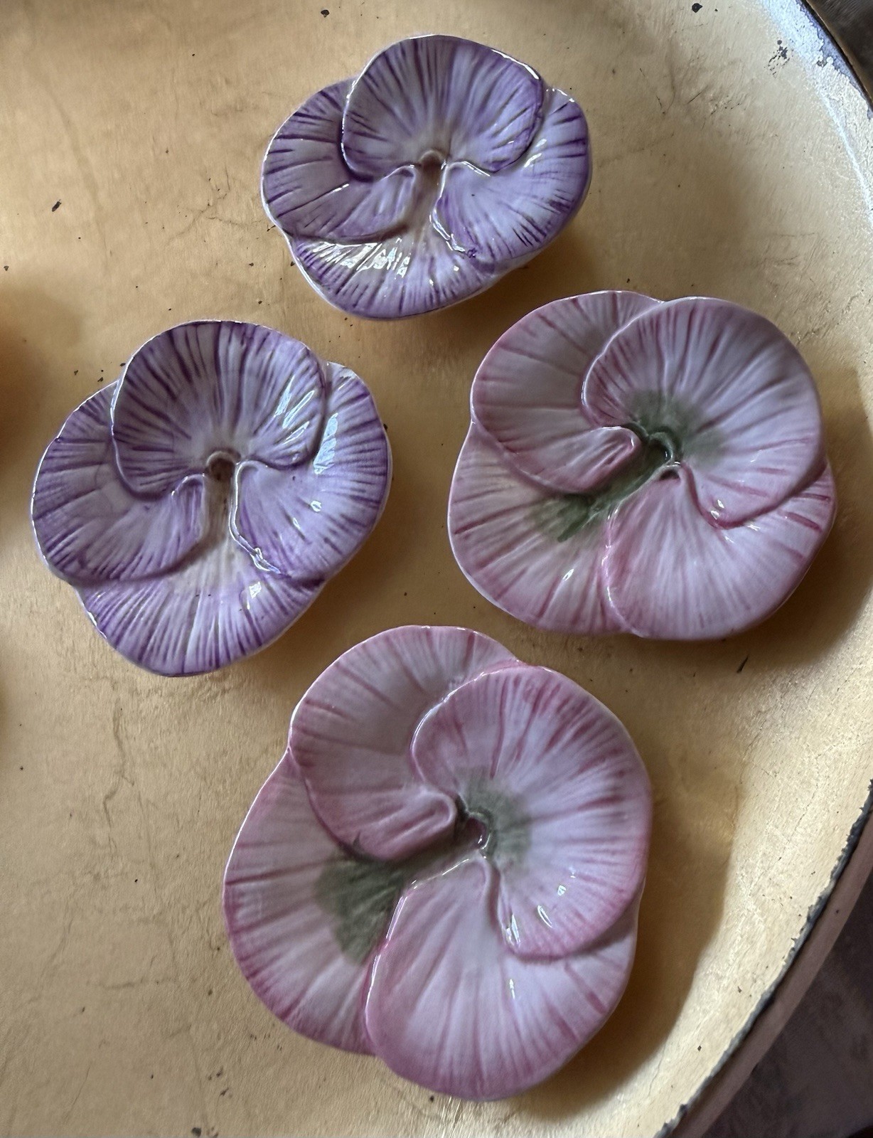 Set of 4 pansy flower(2 pink, 2 violet) for decoration,trinket dish or tsp rest