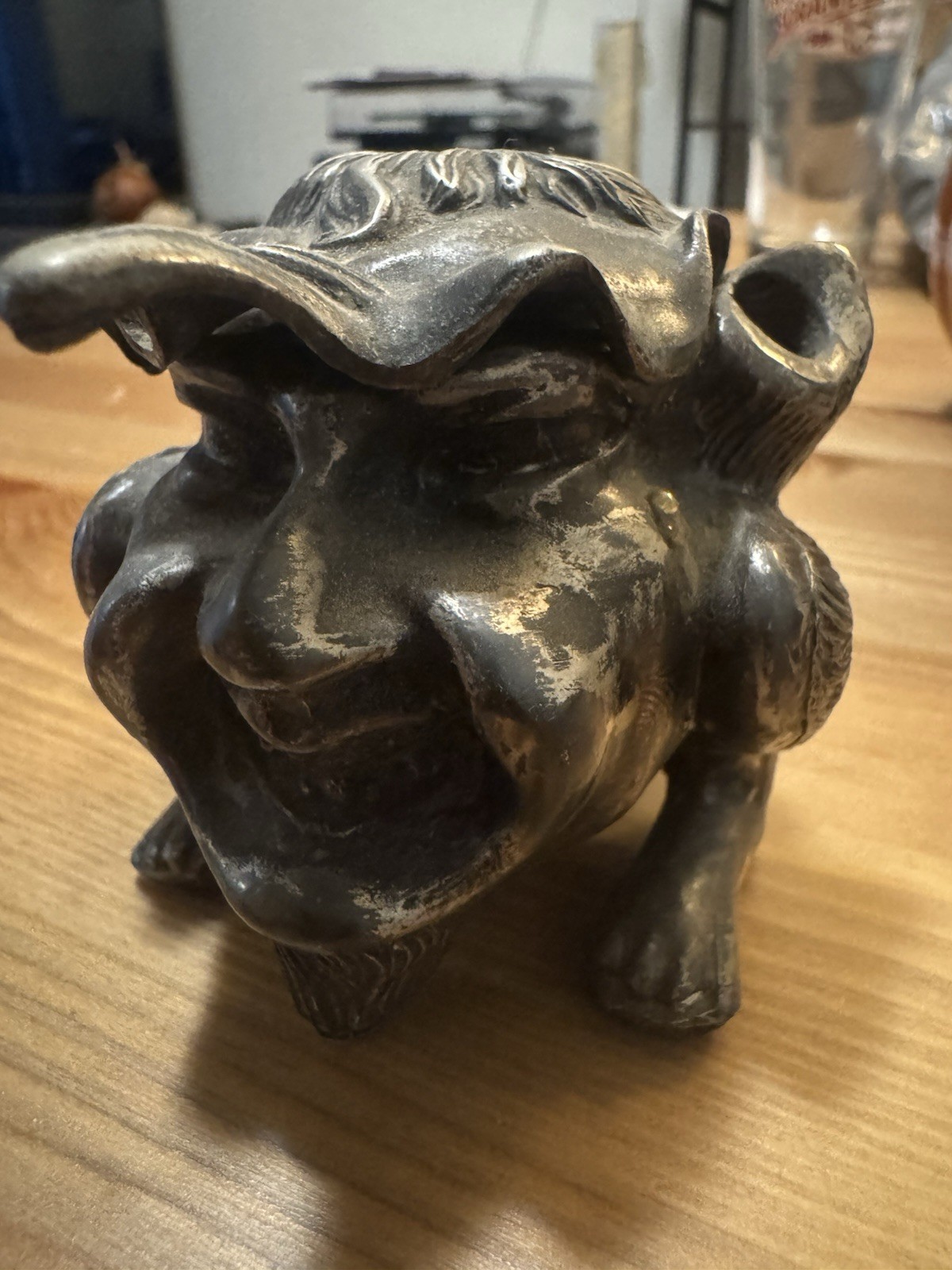 Antique Victorian Bronze Grotesque Imp Gargoyle Figural Inkwell Glass Insert