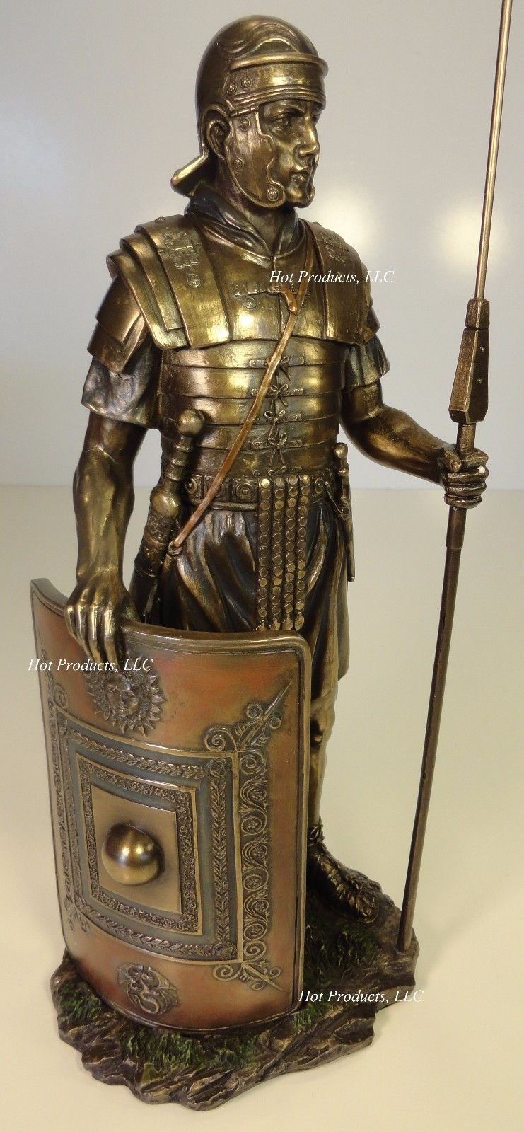 Ancient Times Roman Legion Soldier Javelin Rectangle Shield Statue Bronze Color Ancient Times Roman Legion Soldier Javelin Rectangle Shield Statue Bronze Color