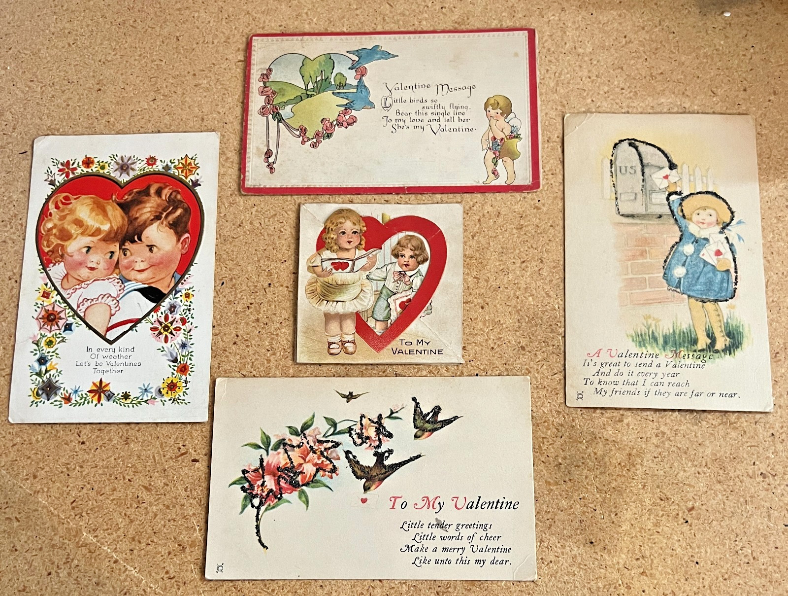 1920s Antique Valentine\'s Day Cards 3D Heart in window cut out Victorian kids
