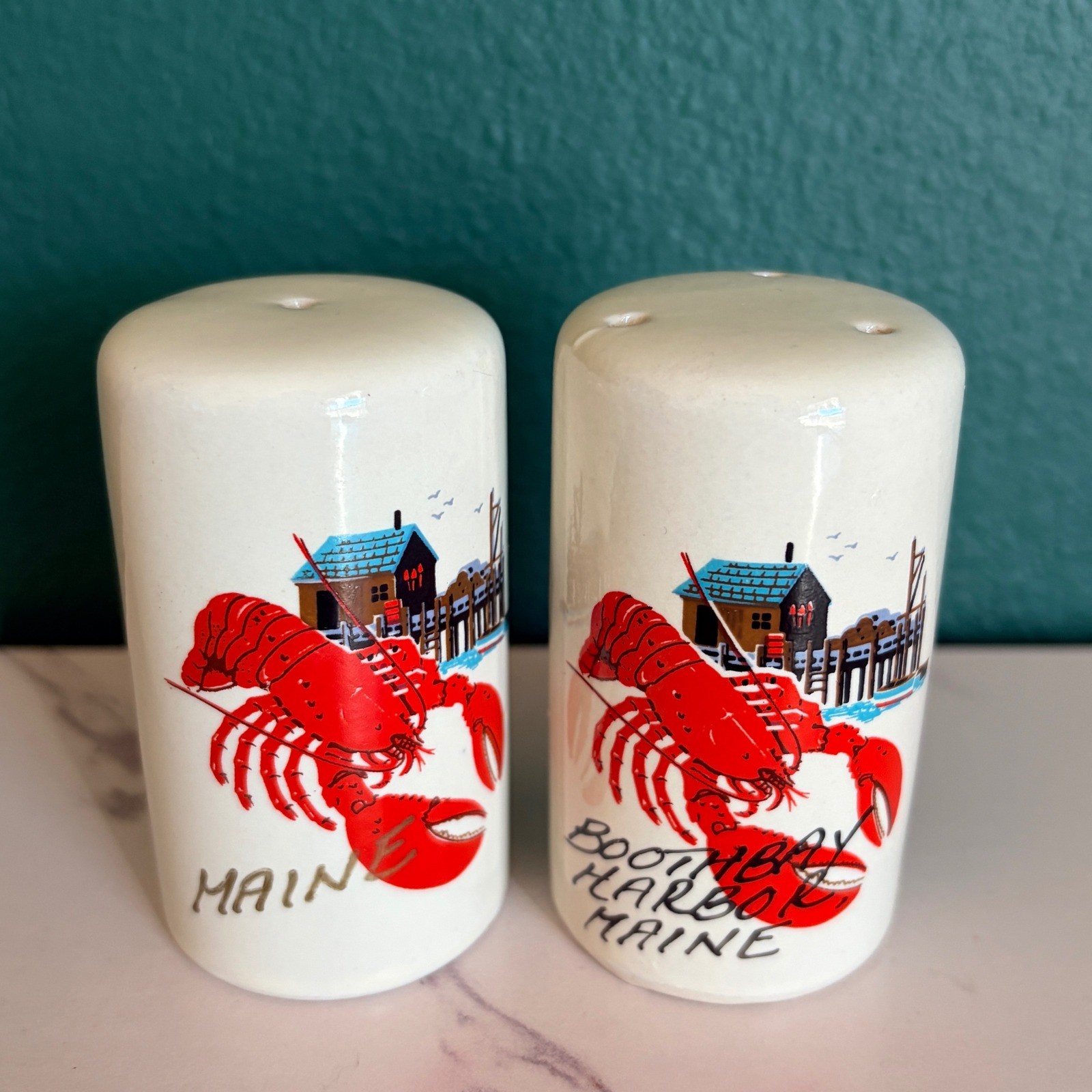 Vintage Down East Crafts Maine Lobster Salt and Pepper Shakers Boothbay Harbor
