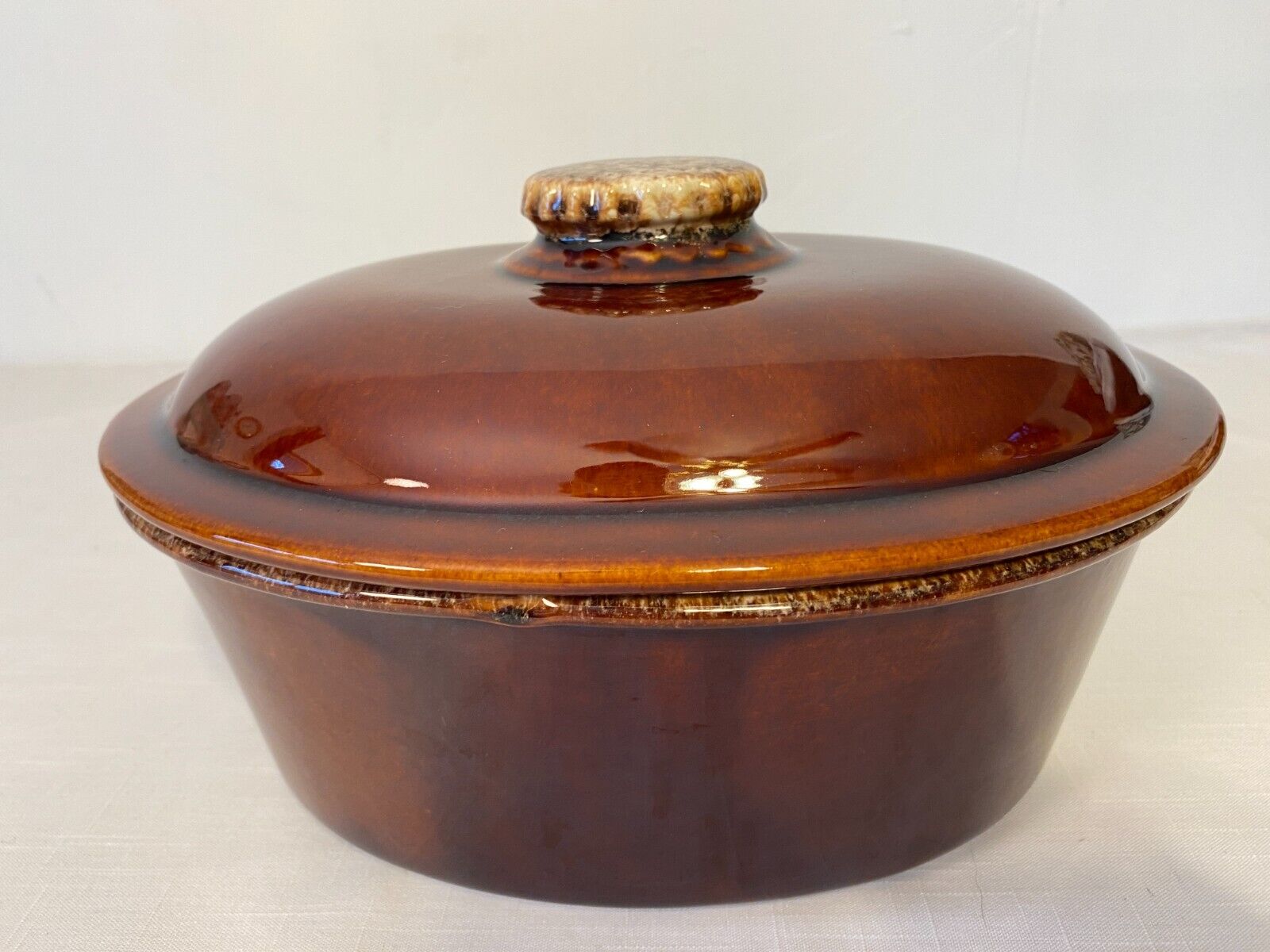 Vintage Hull Oven Proof Brown Drip Oval Serving Bowl Casserole with Lid USA
