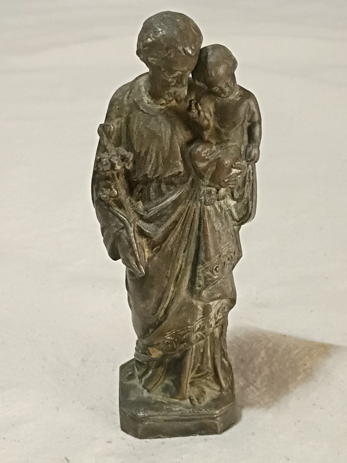 Antique 12cm Tall St. Joseph Holding The Christ Child Statue Bronze B24