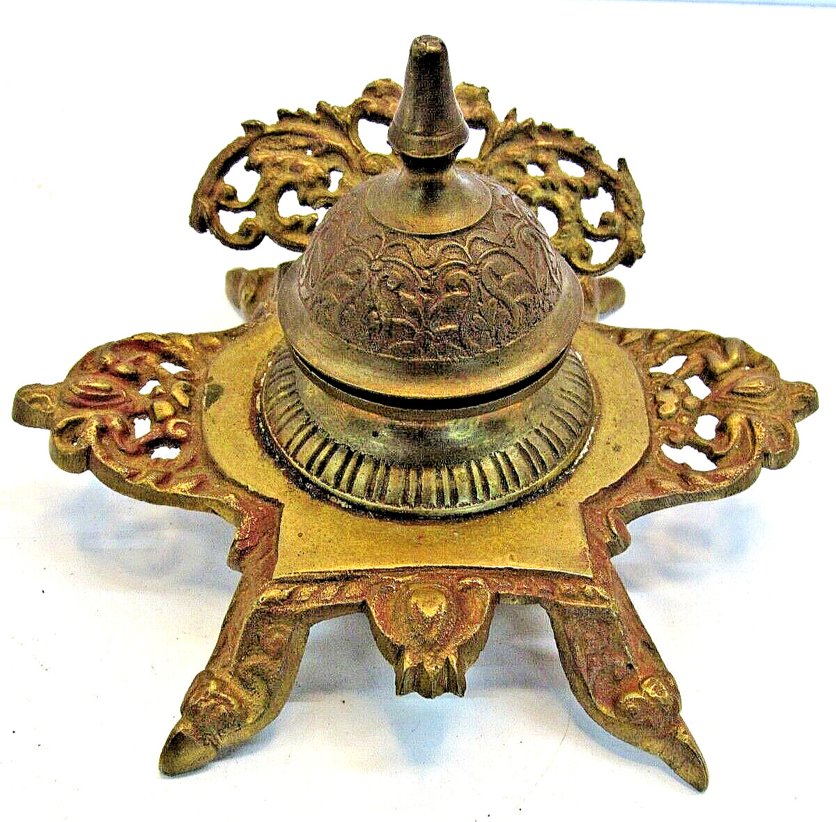 Vintage Brass Inkwell  Old Decorative Display Fancy Ornate #GP