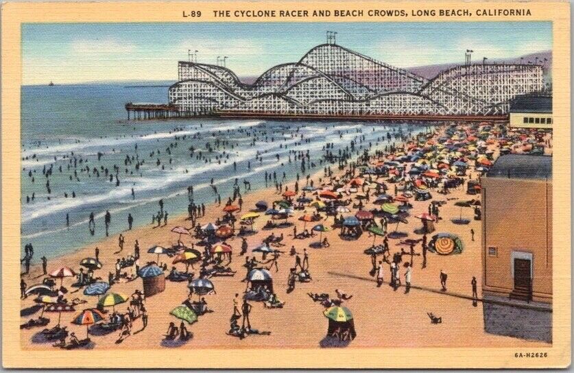 1936 LONG BEACH California Linen Postcard \