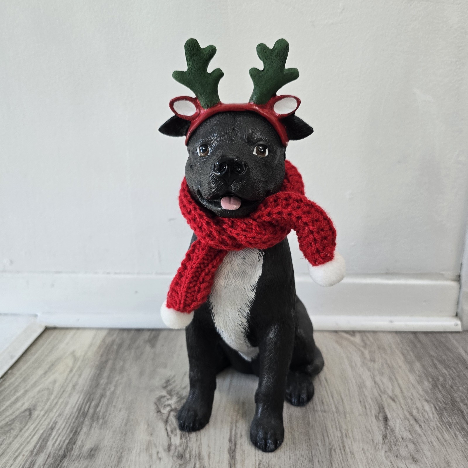 Black American Pitbull Staffordshire Bull Terrier Figurine Christmas Decor 12\ Black American Pitbull Staffordshire Bull Terrier Figurine Christmas Decor 12\