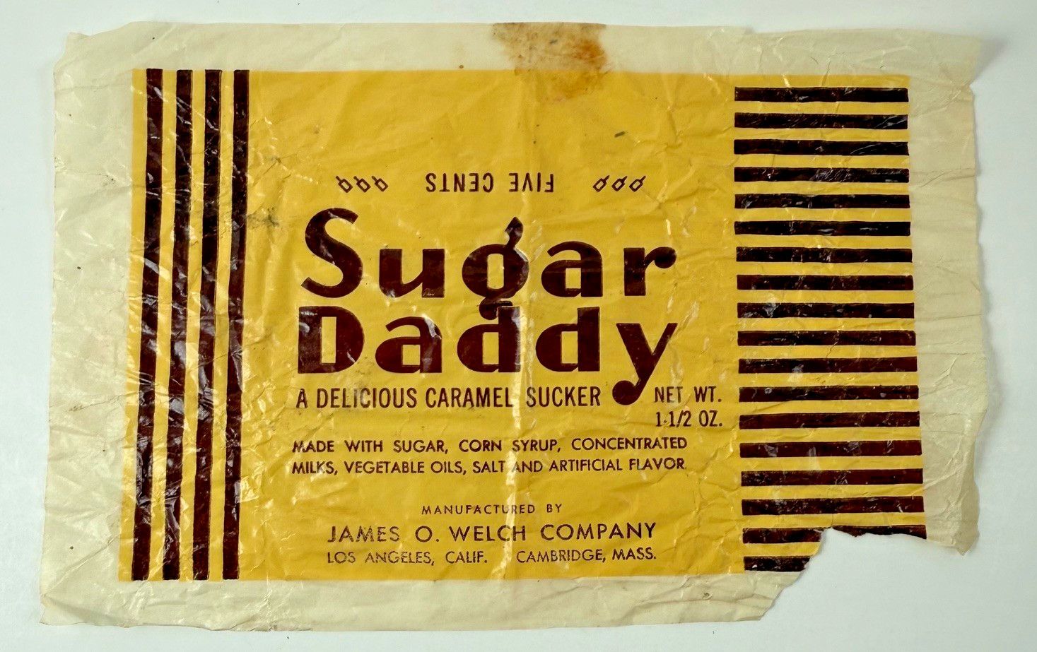 Old Vintage 5 cent Sugar Daddy CANDY BAR WRAPPER sucker food advertising package